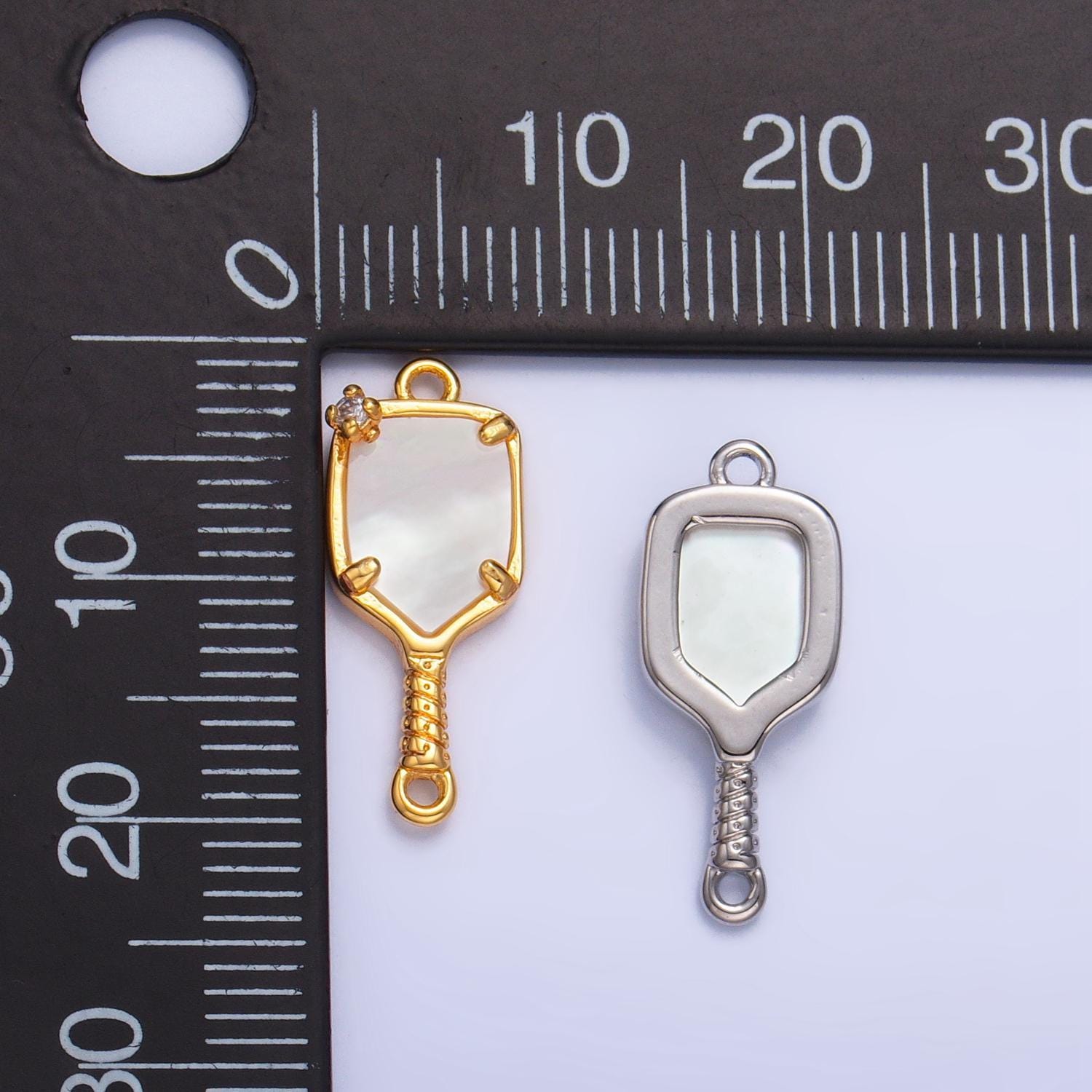 24k gold filled pickle ball charm connector pearl paddle link connector for bracelet necklace component | f730
