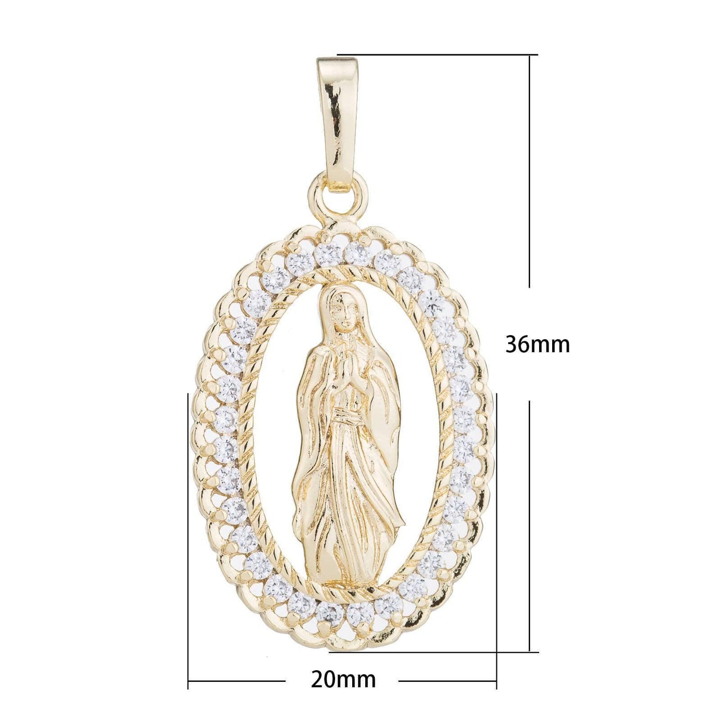 Gold filled cz virgin mary pendant, lady guadalupe cubic charm, mother of mary god medallion, rosary charm religious jewelry h183
