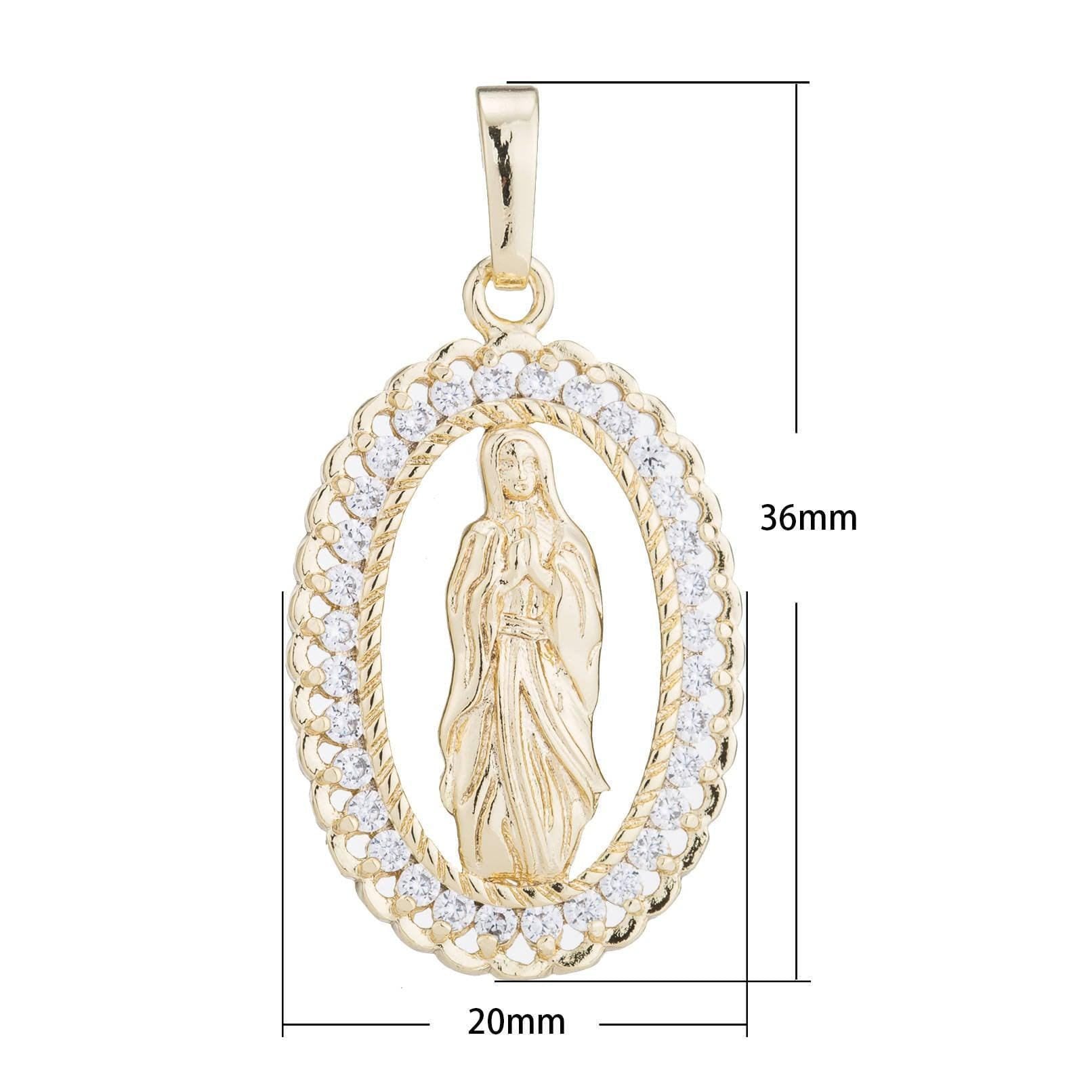 Gold filled cz virgin mary pendant, lady guadalupe cubic charm, mother of mary god medallion, rosary charm religious jewelry h183