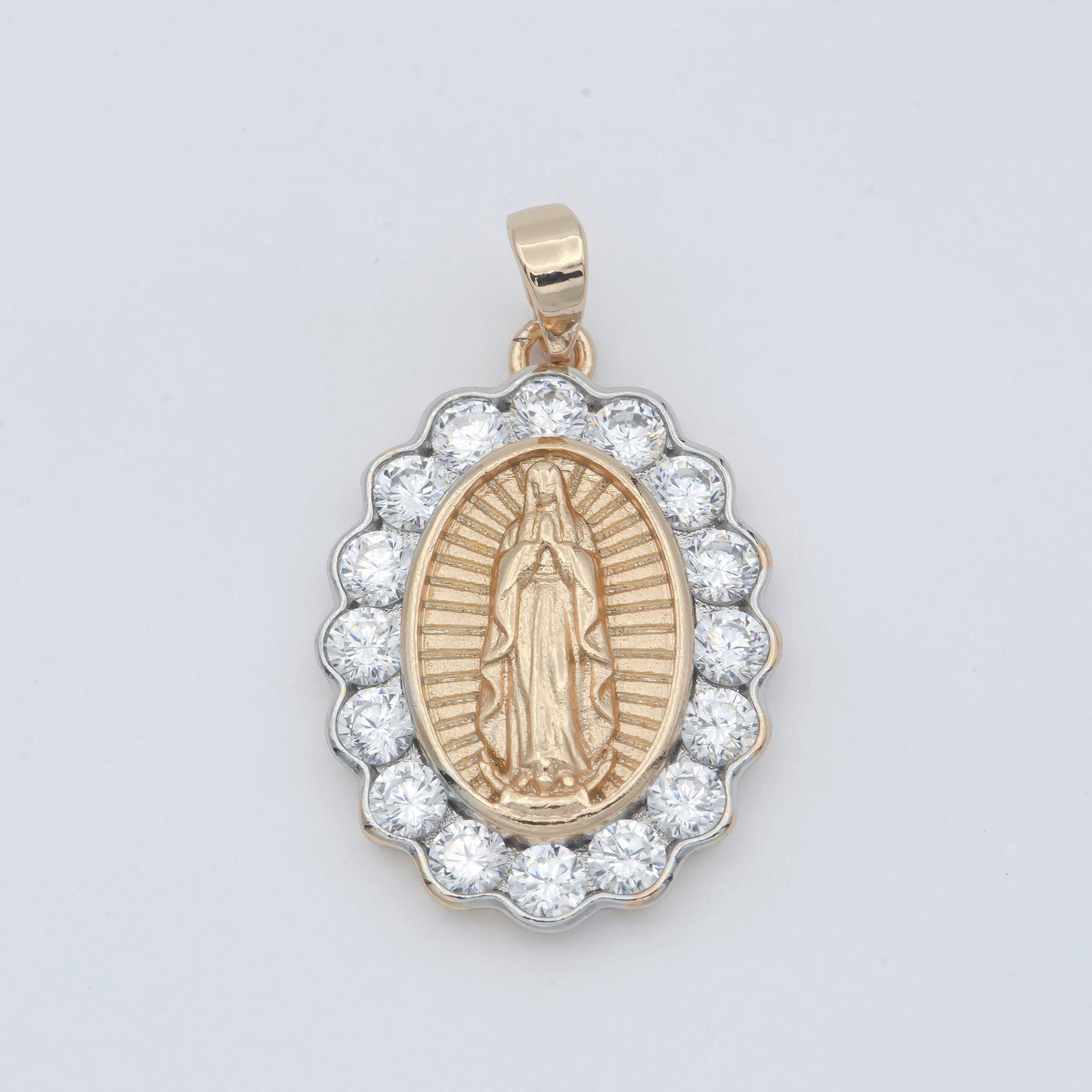 Gold filled holy mary lady of guadalupe praying religious cubic zirconia crystal oval pendants h-728