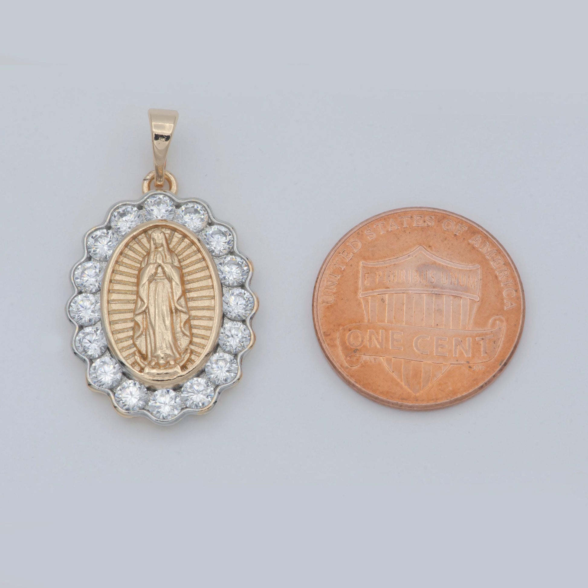 Gold filled holy mary lady of guadalupe praying religious cubic zirconia crystal oval pendants h-728