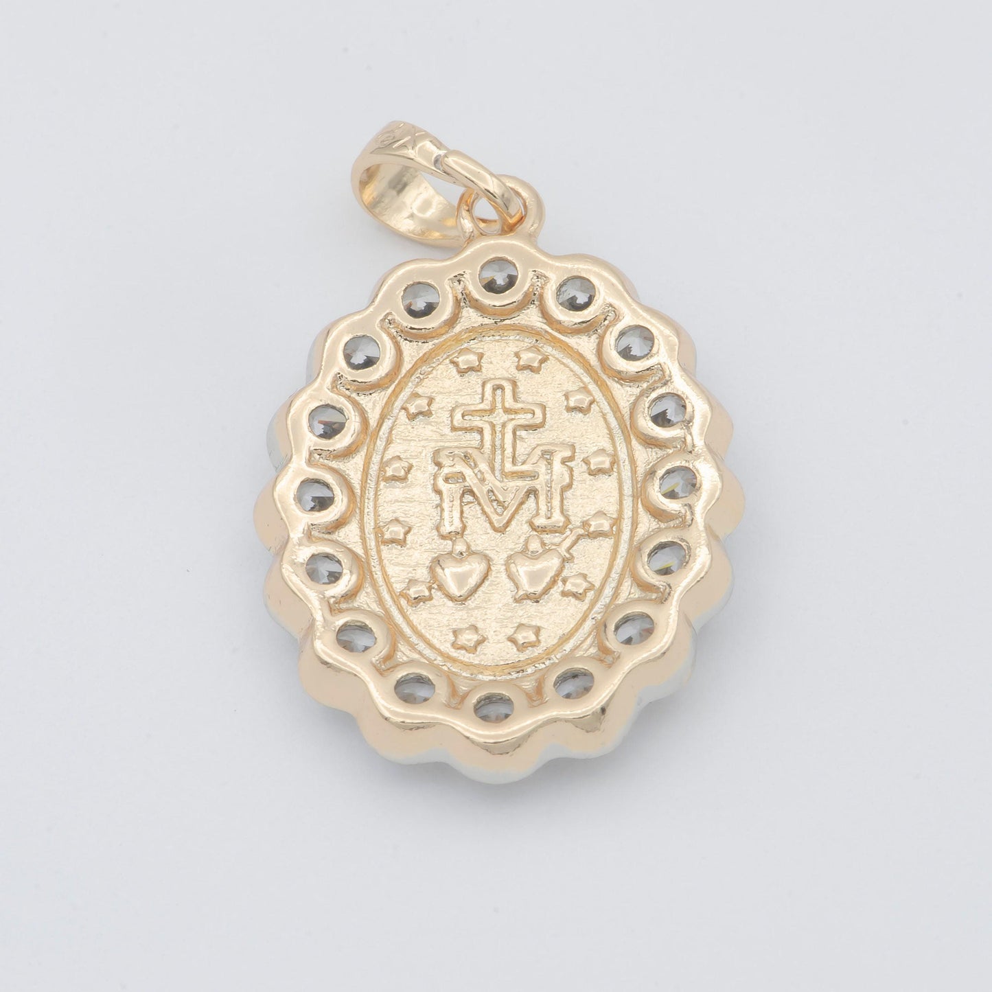 Gold filled holy mary lady of guadalupe praying religious cubic zirconia crystal oval pendants h-728