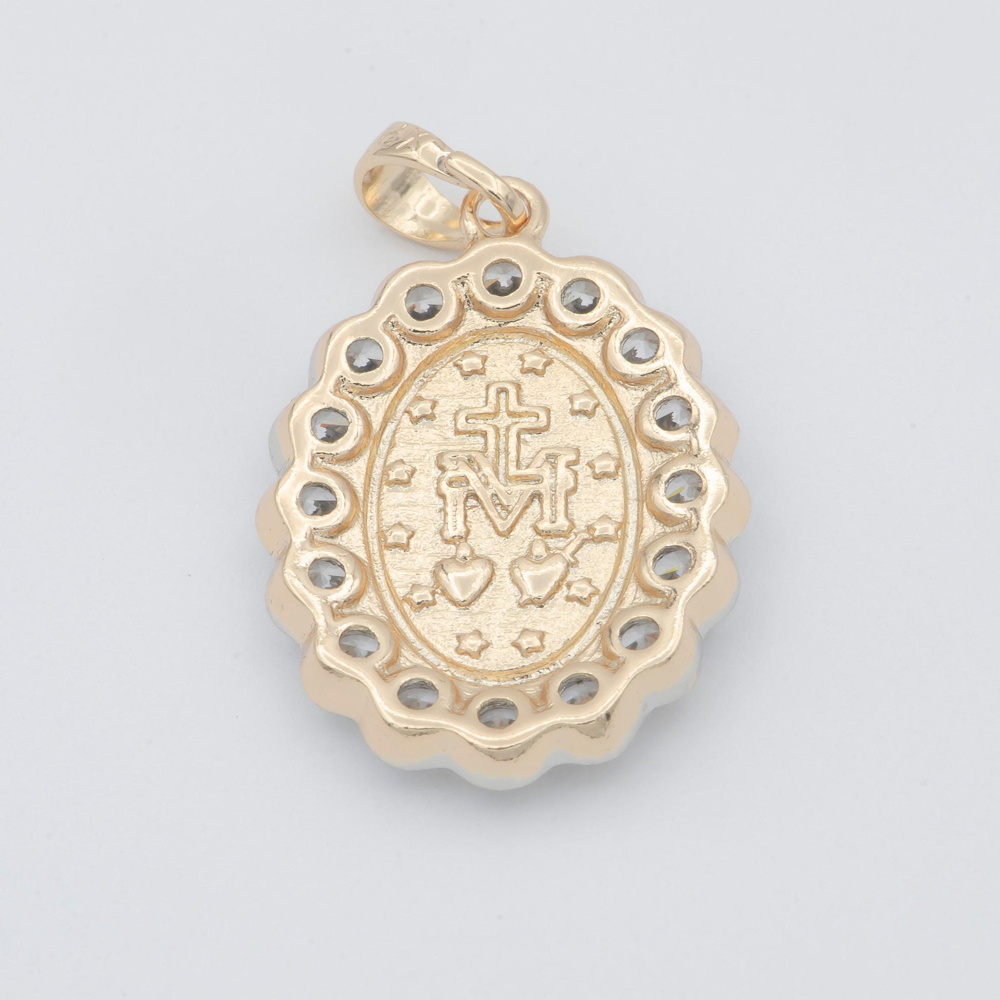 Gold filled holy mary lady of guadalupe praying religious cubic zirconia crystal oval pendants h-728