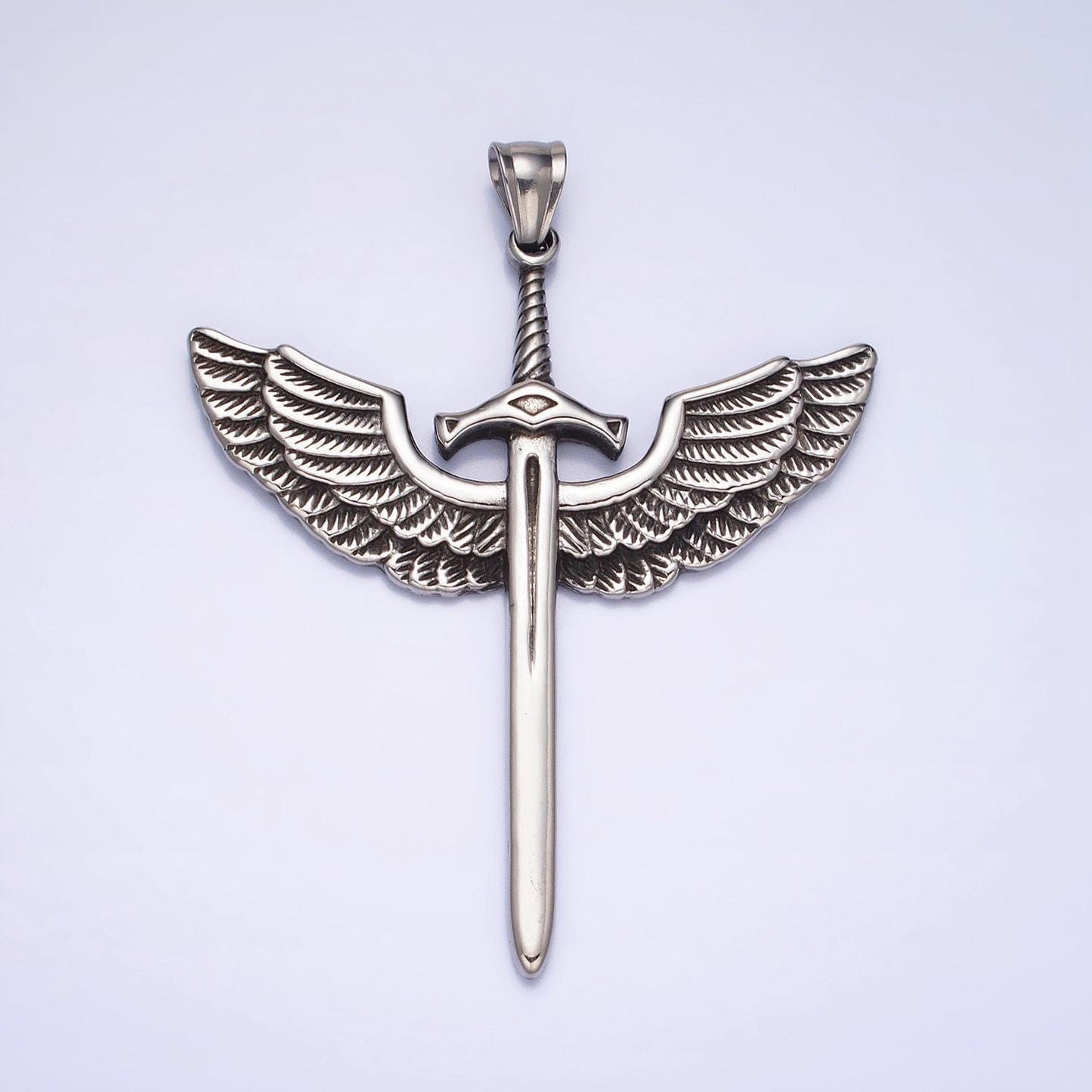 Long winged sword necklace, masculine stainless steel long angel wing blade weapon pendant necklace supply men jewelry p-1137