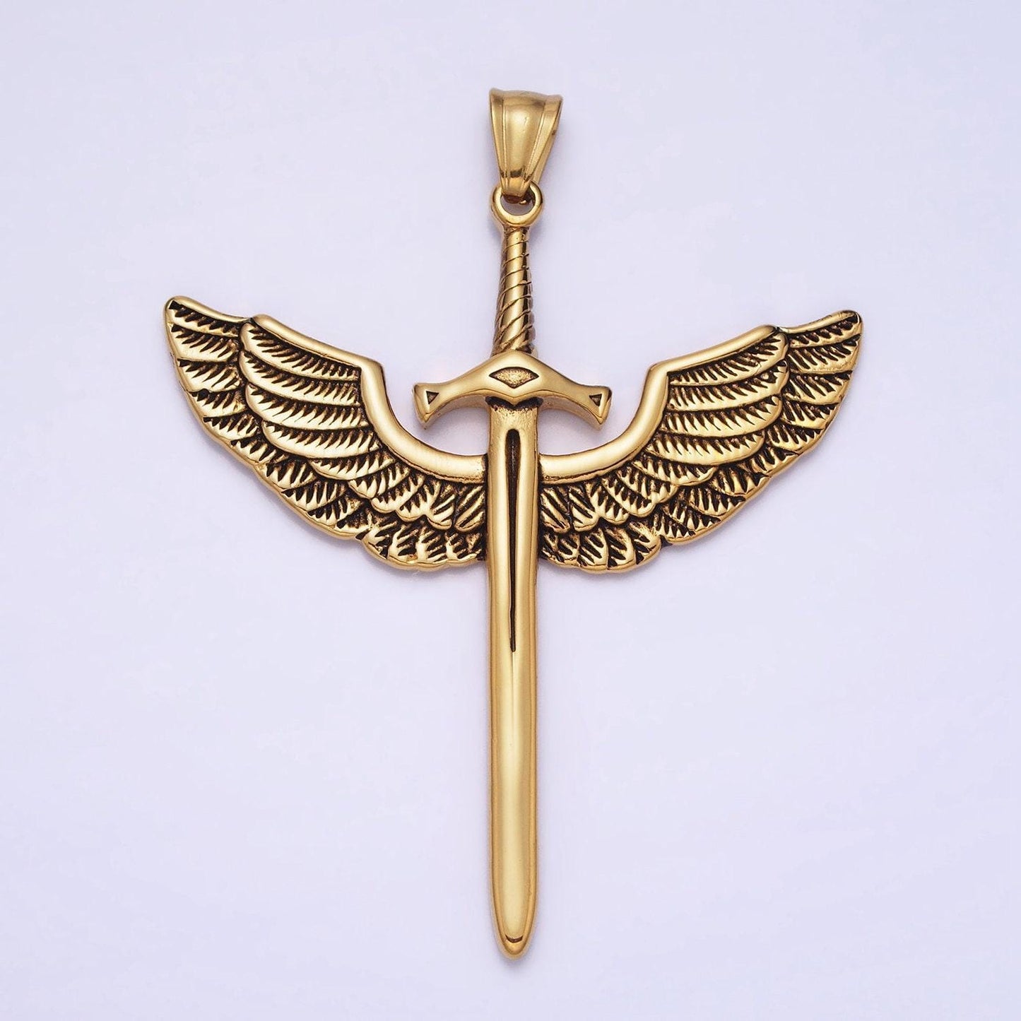 Long winged sword necklace, masculine stainless steel long angel wing blade weapon pendant necklace supply men jewelry p-1137
