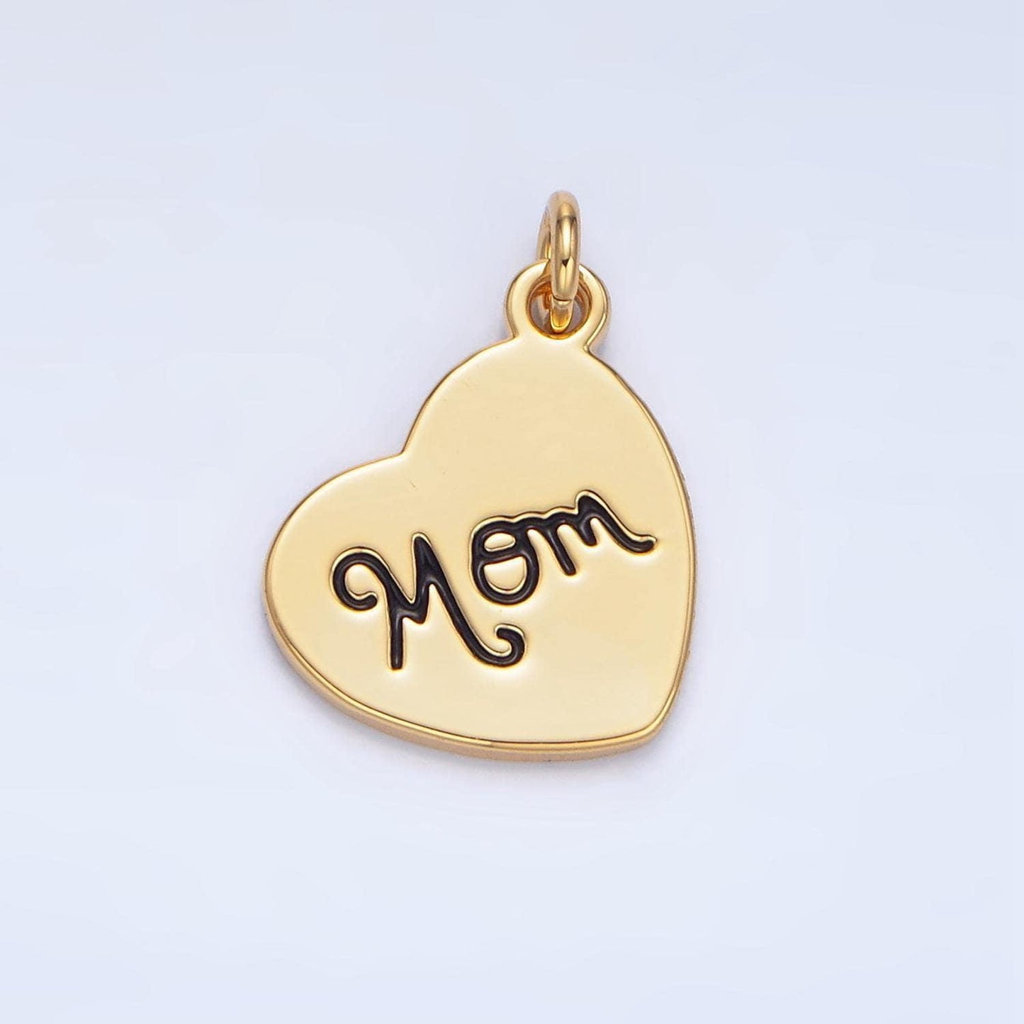 Minimal gold heart cursive "mom" scripted, gold filled charm | x-612