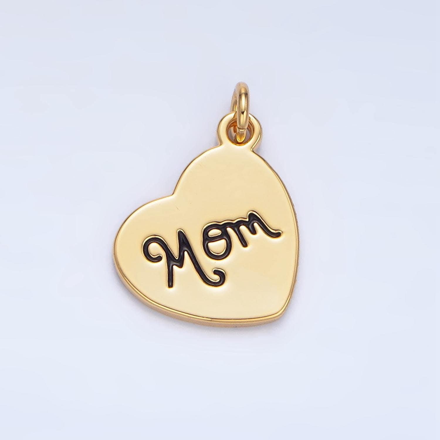Minimal gold heart cursive "mom" scripted, gold filled charm | x-612