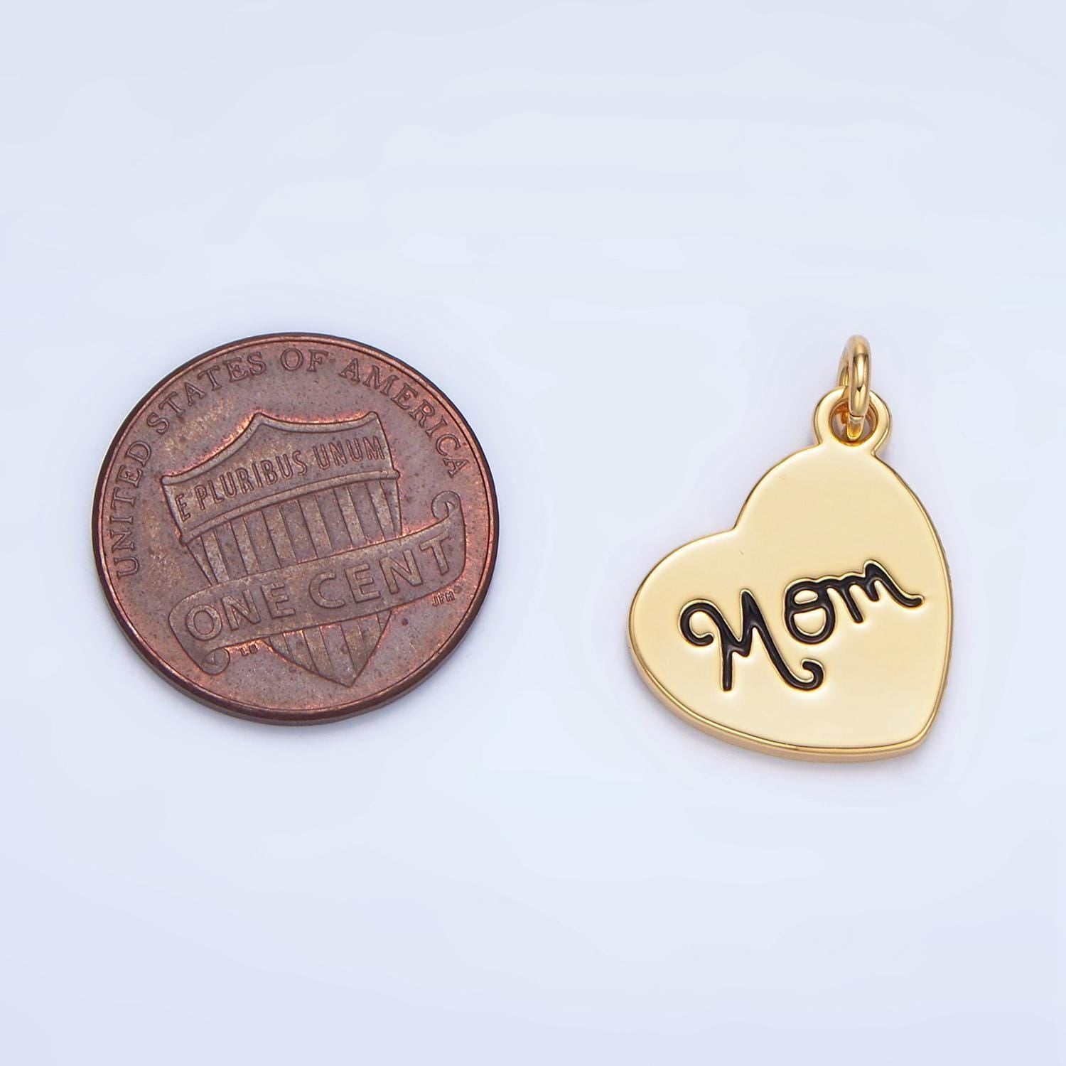 Minimal gold heart cursive "mom" scripted, gold filled charm | x-612