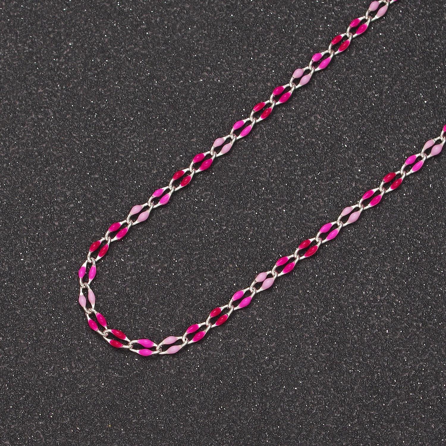 Silver blue, black, white, pink cable enamel chain jewelry making supply bracelet necklace anklet component by yard unfinished chain 1451