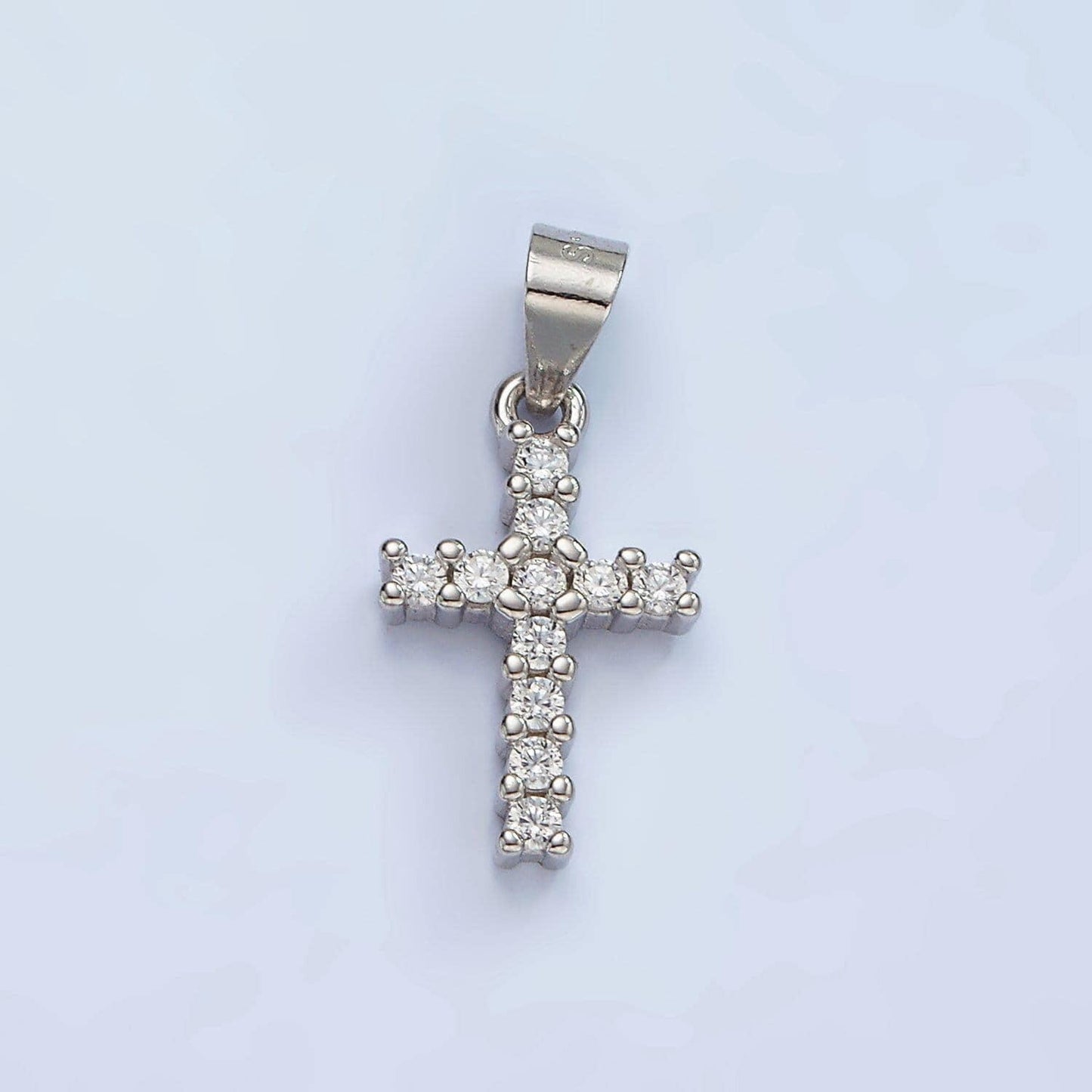 S925 sterling silver 20mm micro paved cz lined religious latin cross pendant | sl-451
