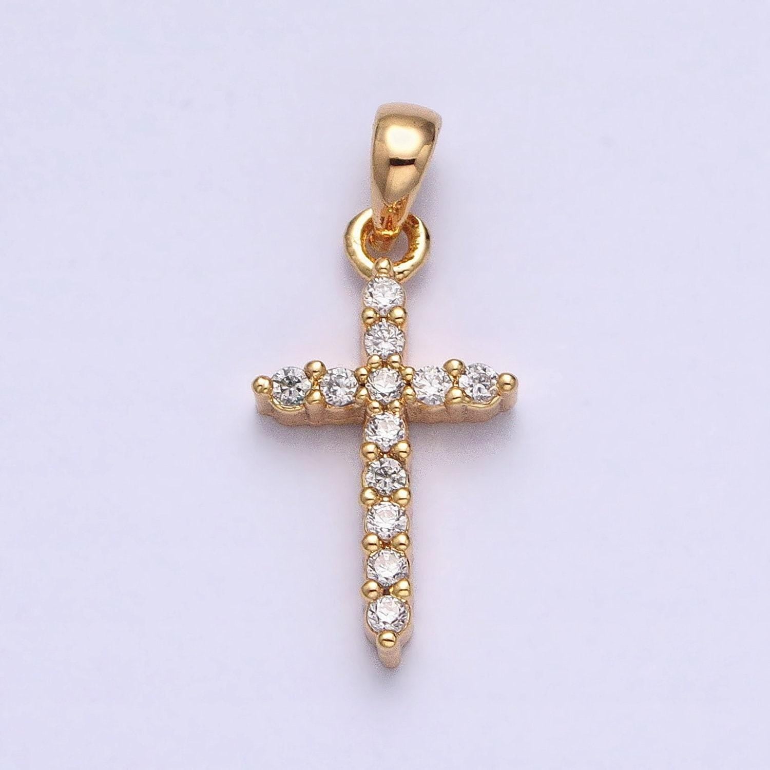 Dainty gold micro pave cz cross charm for easy self-making jewelry, good for earring, necklace, and bracelet, chgf-841