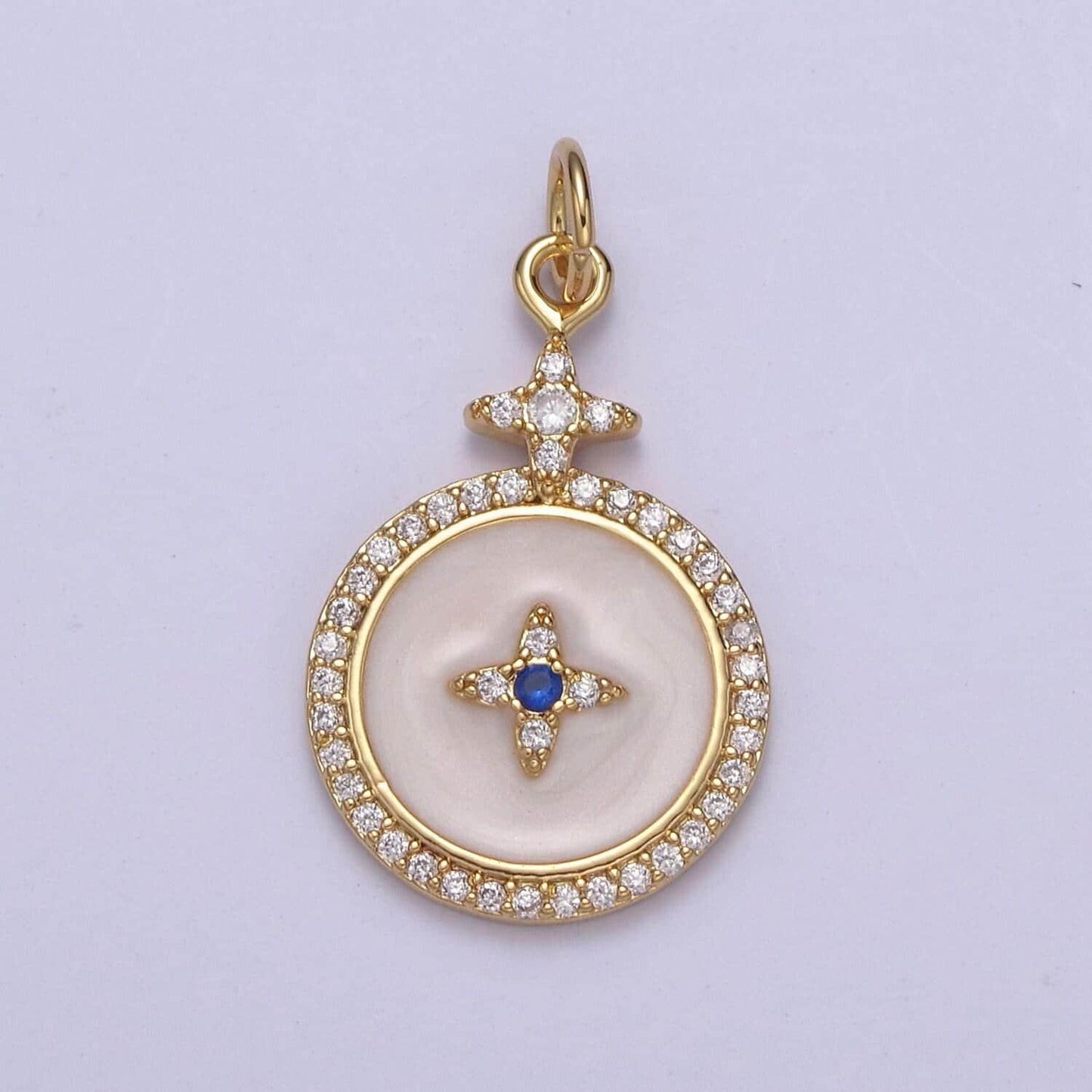 Dainty 14k gold filled white north star medallion blue centerpiece | diy fashion jewelry pendant charm necklace bracelet earring | AC-424