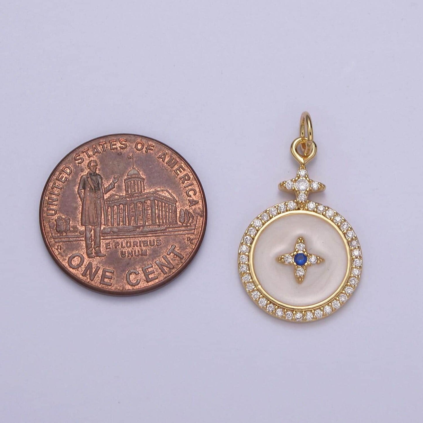 Dainty 14k gold filled white north star medallion blue centerpiece | diy fashion jewelry pendant charm necklace bracelet earring | AC-424