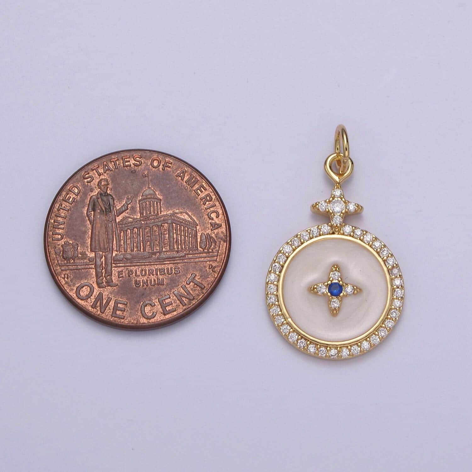 Dainty 14k gold filled white north star medallion blue centerpiece | diy fashion jewelry pendant charm necklace bracelet earring | AC-424