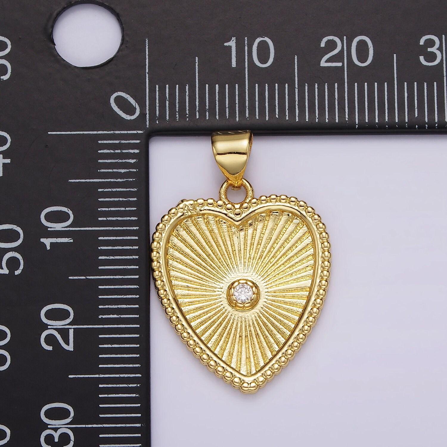 14k gold filled clear cz sunburst heart dotted pendant | aa1097