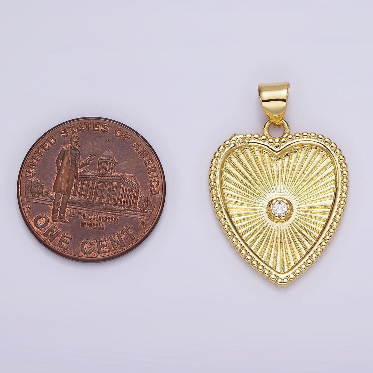 14k gold filled clear cz sunburst heart dotted pendant | aa1097