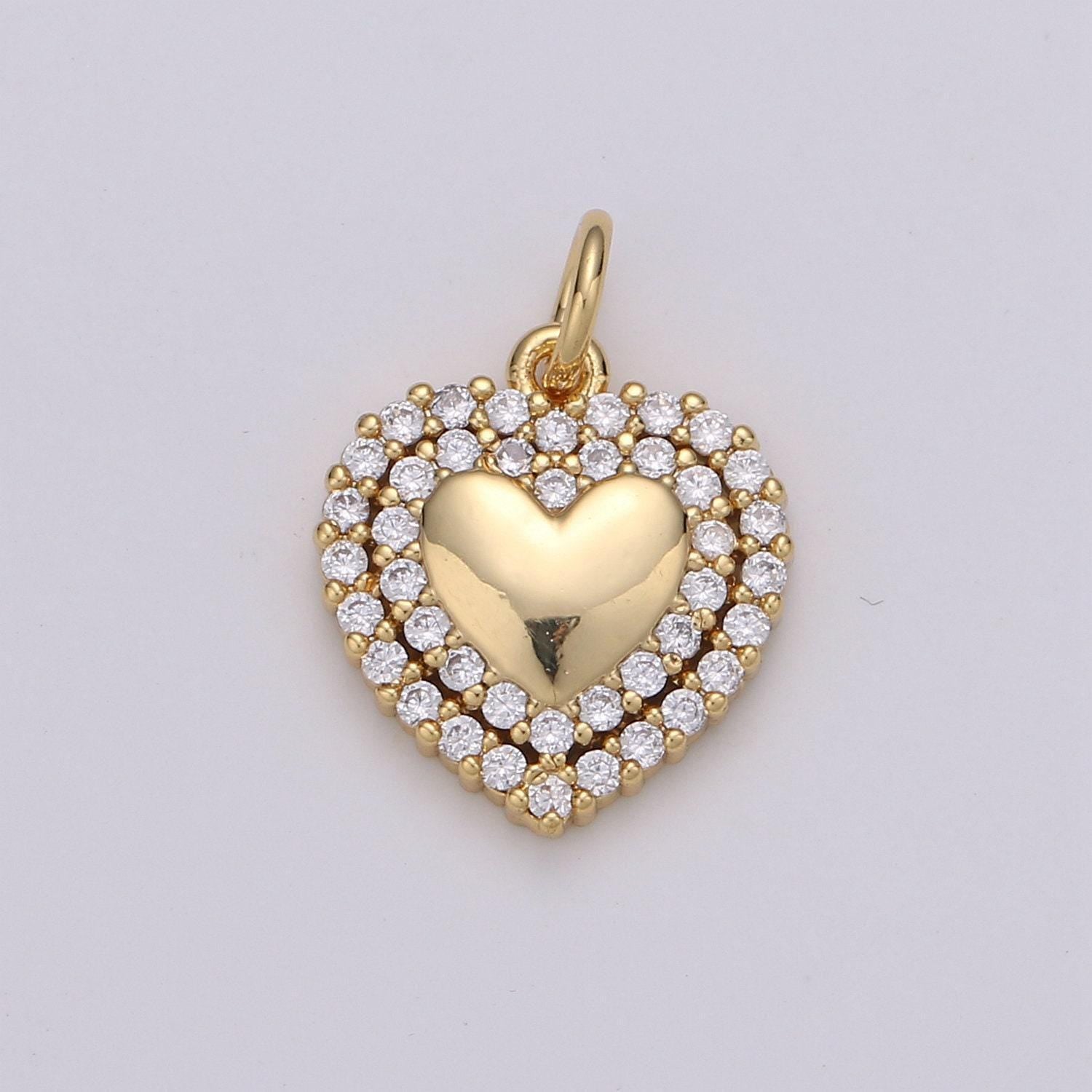 1pc 24k gold micro pave cz heart pendant charm, 18x22mm love micro pave cz pendant charm, for diy jewelry