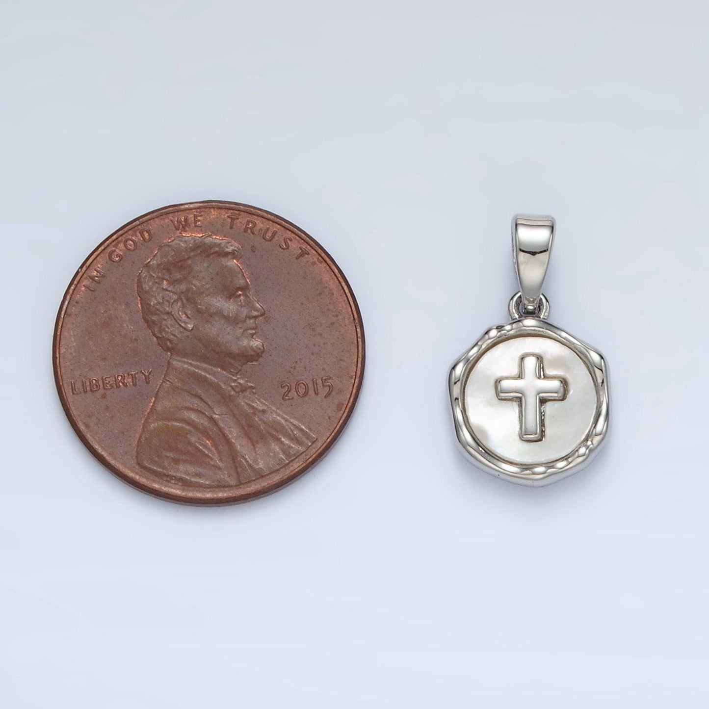 24k gold filled religious cross shell pearl pendant in silver & gold | aa-1521