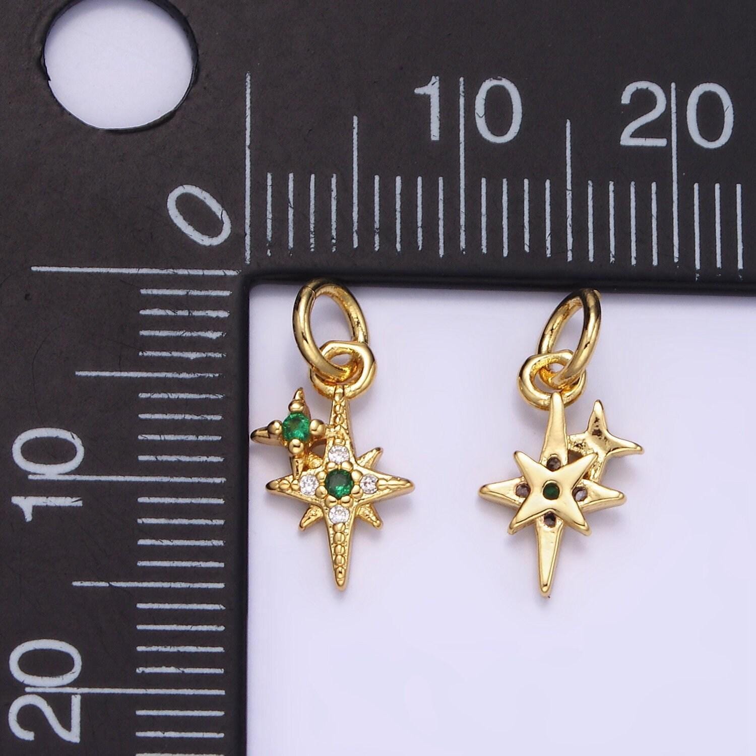 14k gold filled green cz micro paved mini celestial north star charm | ag646