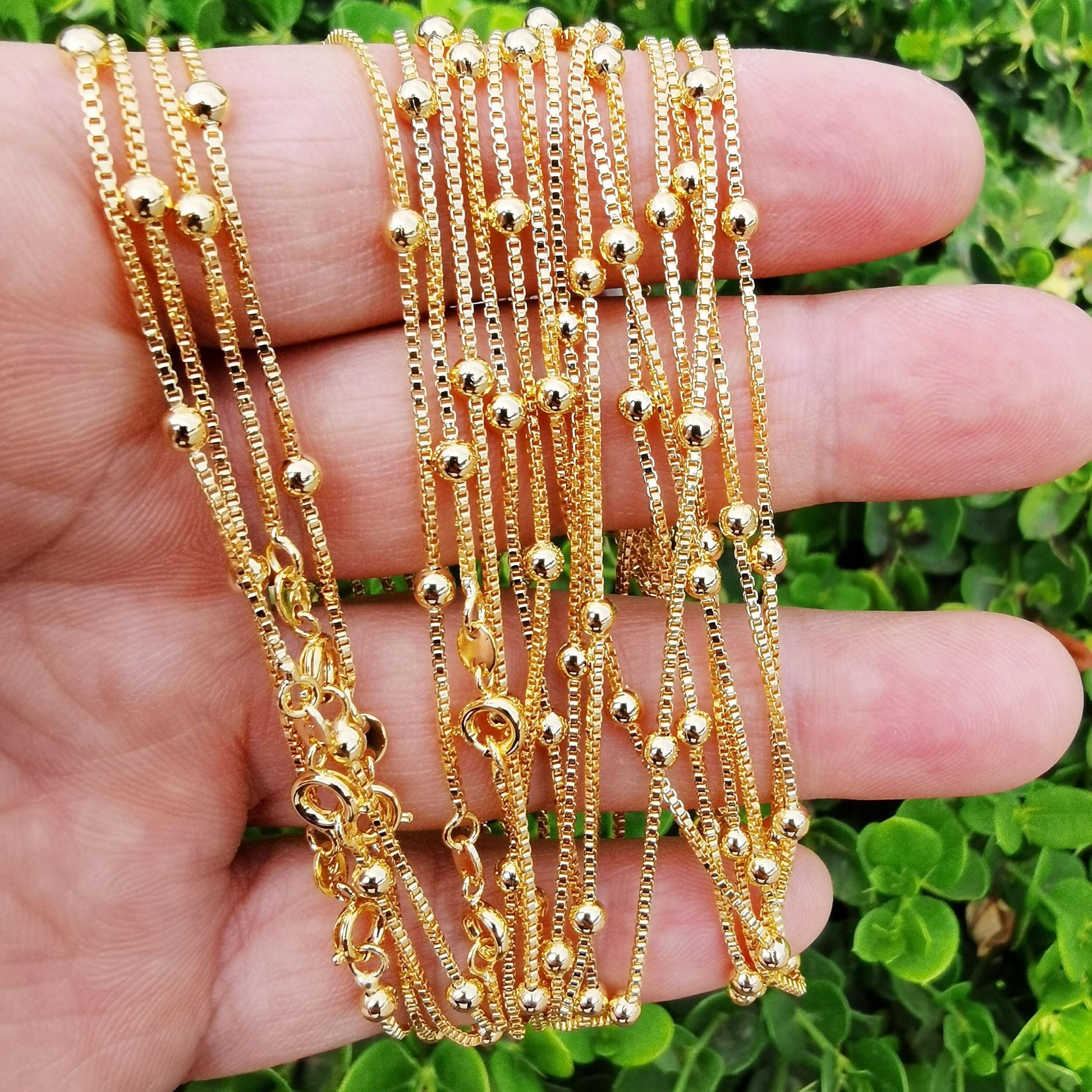 18" ready to use thin rolo necklace chain, layering ball box chain luxe necklace, for pendant charm necklace, 761