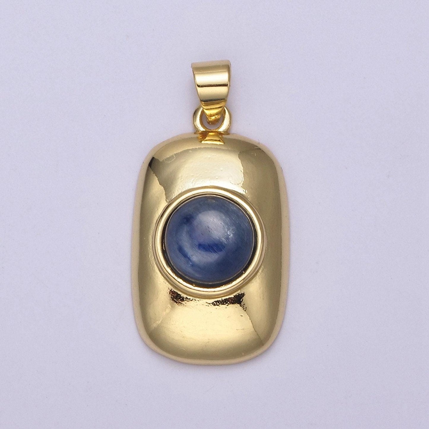 Dainty navy blue gemstone square rectangle gold medallion charm tiny small pendant tag charm, bracelet necklace earring finding h-629
