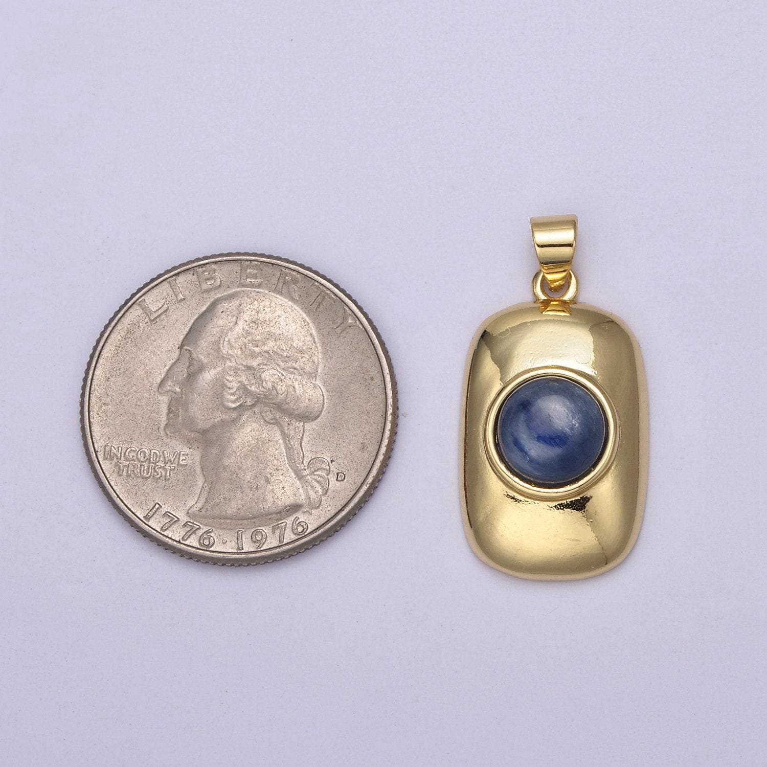 Dainty navy blue gemstone square rectangle gold medallion charm tiny small pendant tag charm, bracelet necklace earring finding h-629