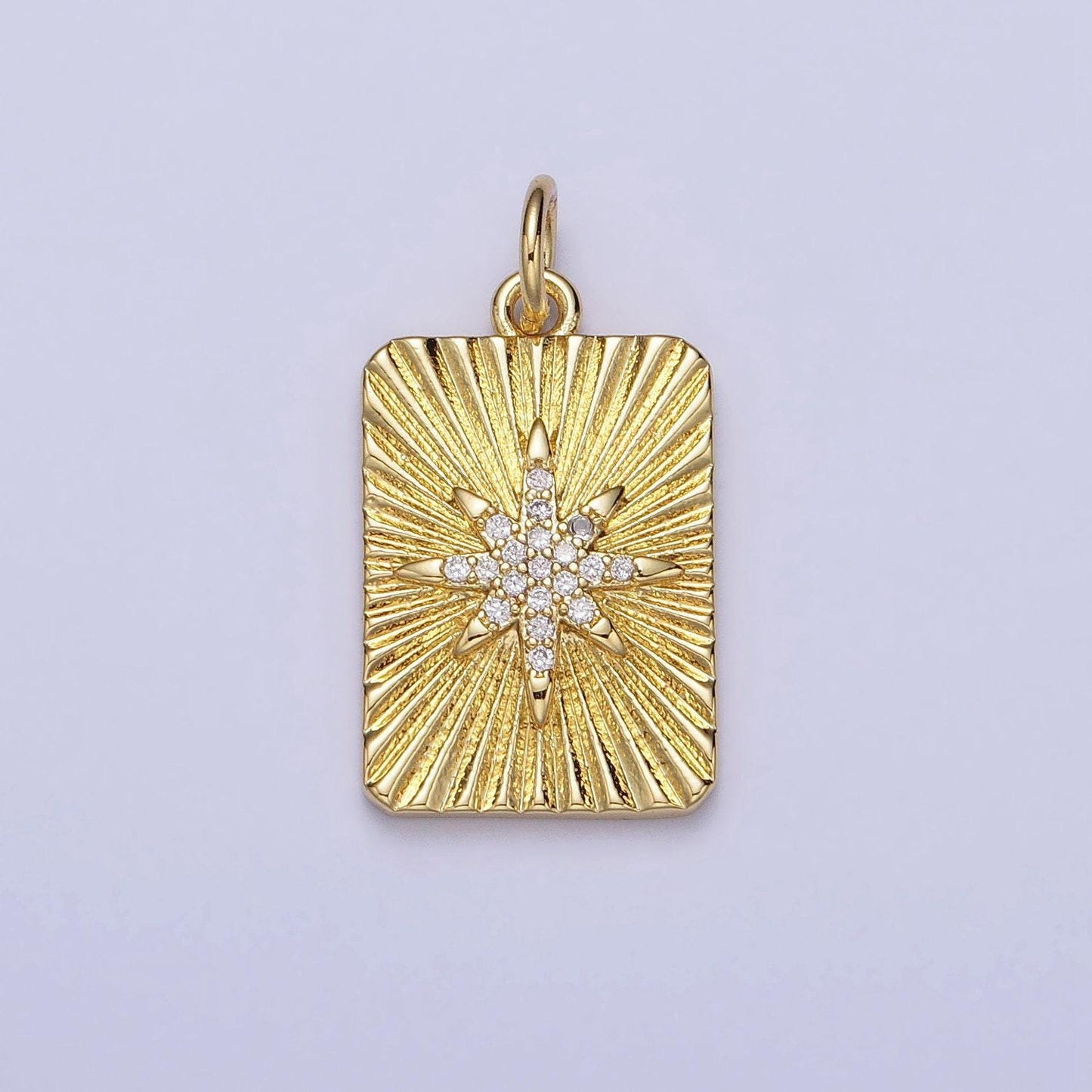 Micro pave gold north star tag plate pendant celestial tile charms with cz stones for jewelry making supplies ac360