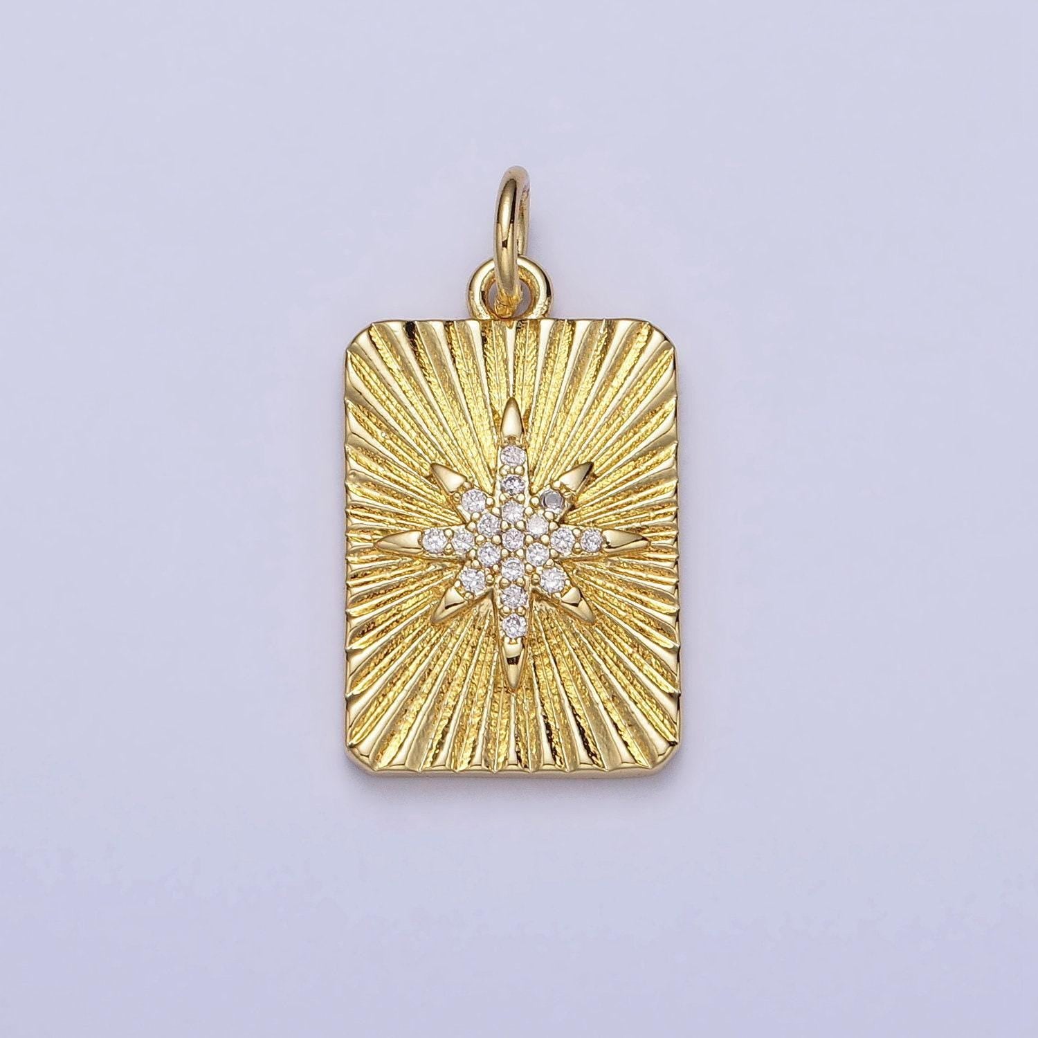 Micro pave gold north star tag plate pendant celestial tile charms with cz stones for jewelry making supplies ac360