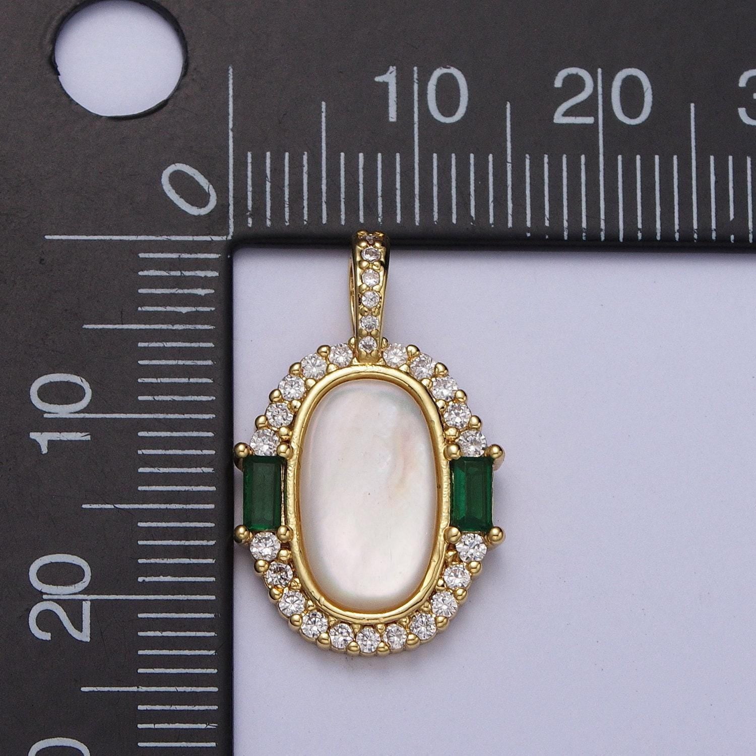 Oval pearl pendant micro pave oval geometric charm in 14k gold filled with emerald green cz stone for necklace charm supply h396