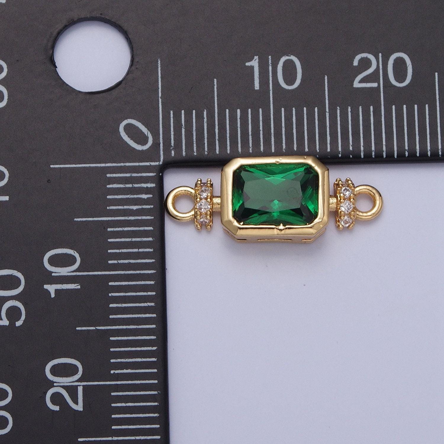 24k gold filled dainty emerald green rectangular medallion royal micro pave cz crown-like charm, bracelet necklace earring findings | g-931