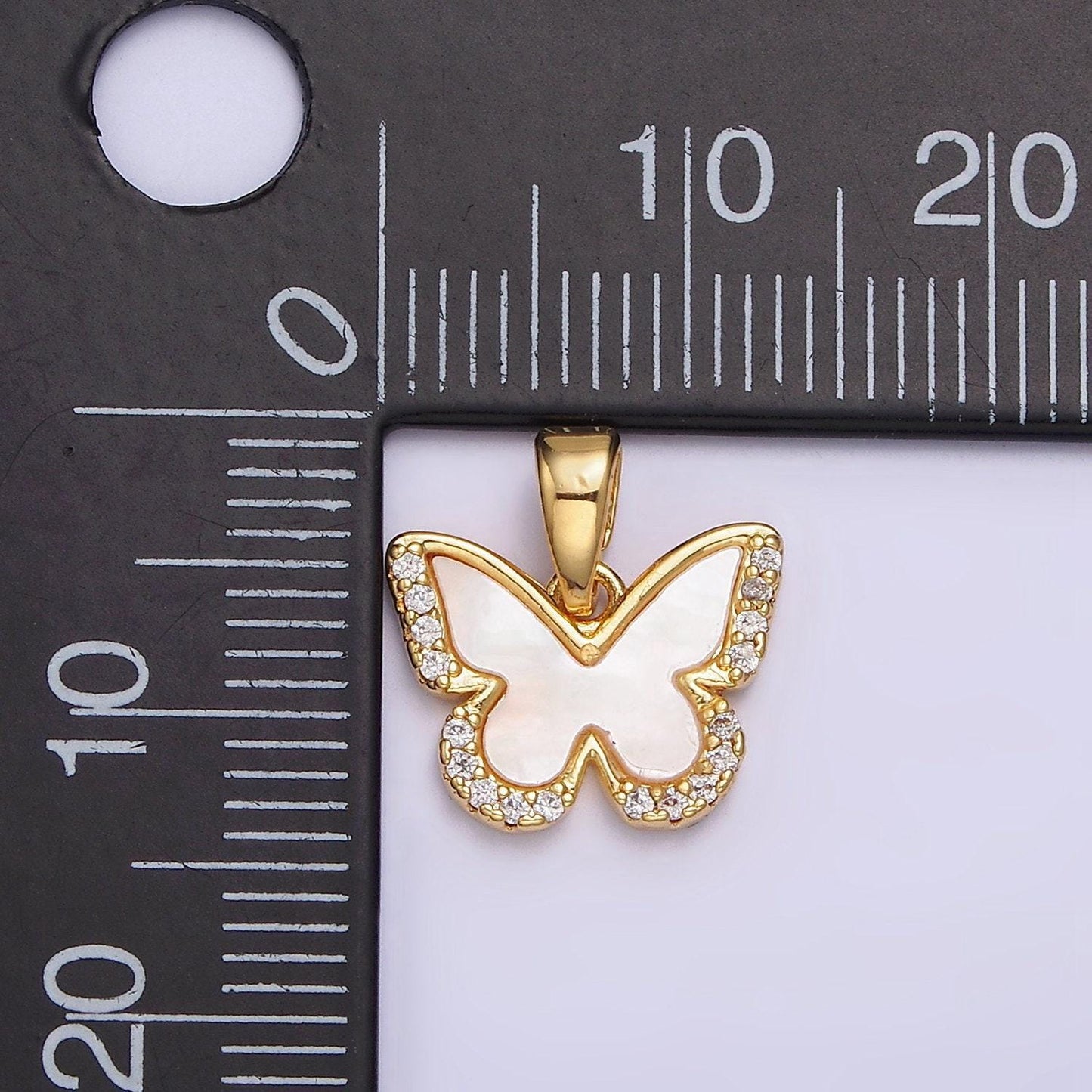 24k gold filled shell pearl micro paved cz butterfly wings pendant | aa582