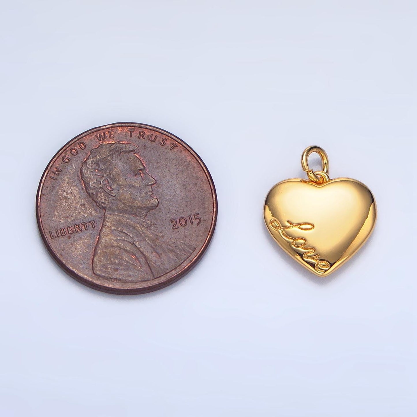 Small heart charm with love script word dainty gold mini heart add on charm - dainty heart - love inspired gold heart pendant x600