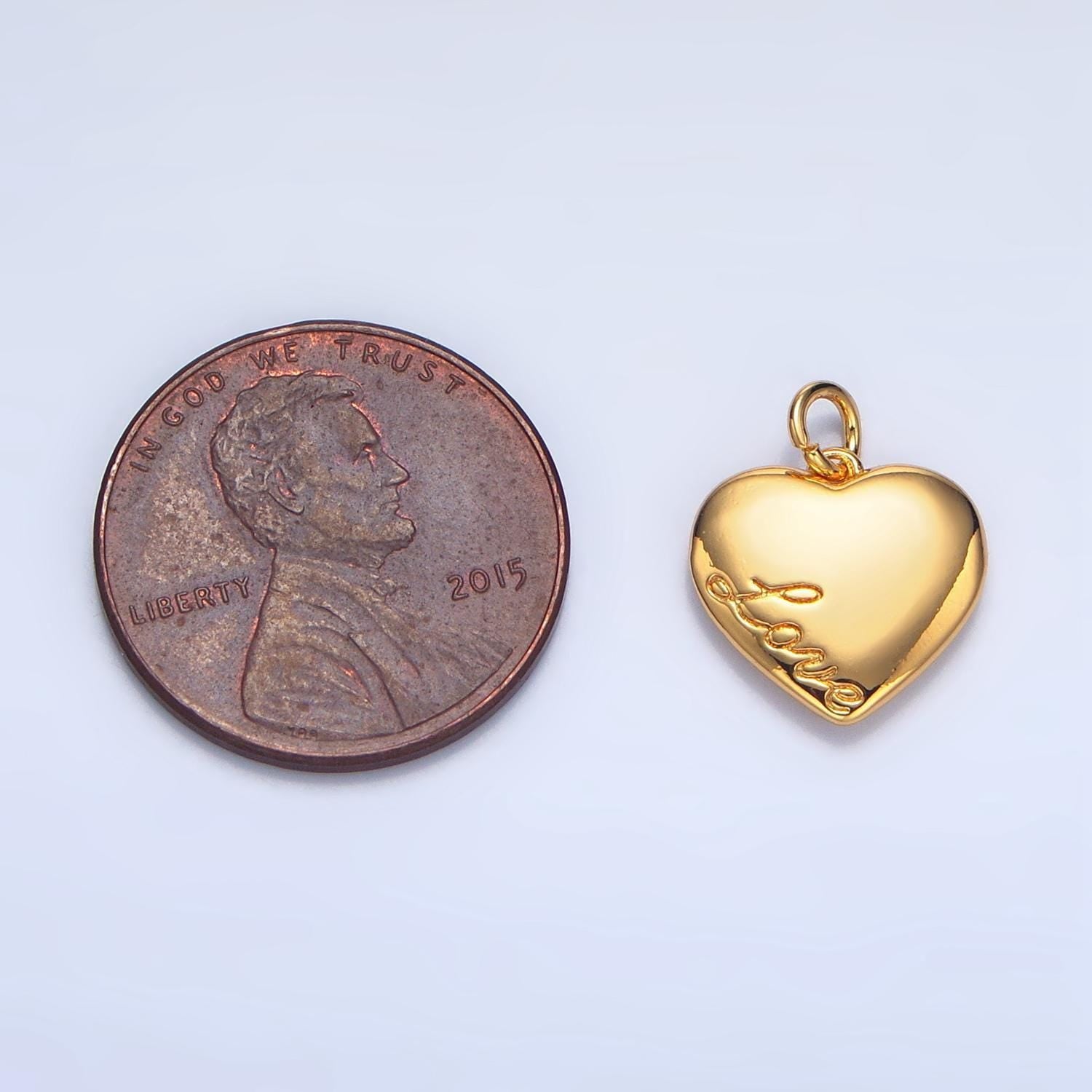Small heart charm with love script word dainty gold mini heart add on charm - dainty heart - love inspired gold heart pendant x600