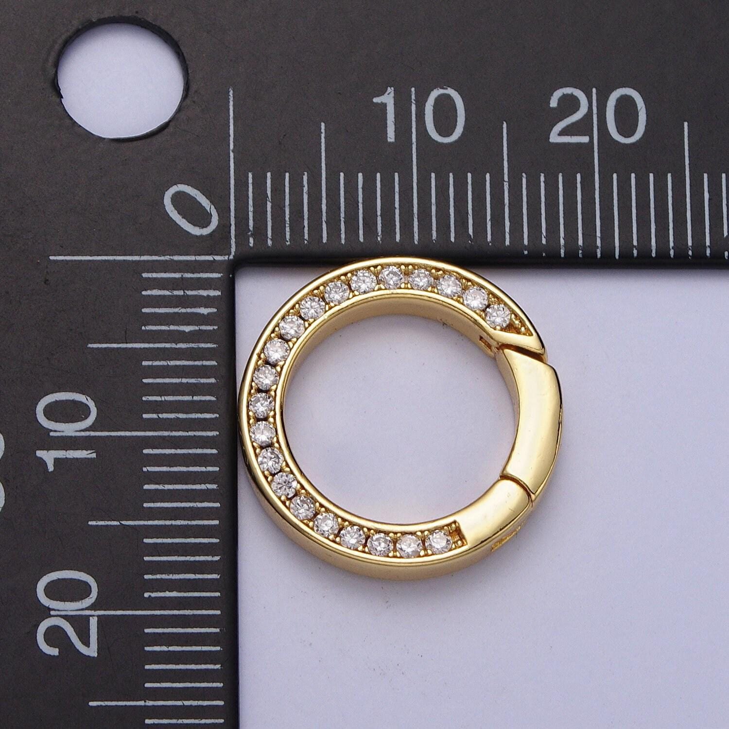 Micro pave cz gold spring gate ring, 18mm push gate ring, charm holder clasp for connector, enhanced clasp wristlet holder z-033