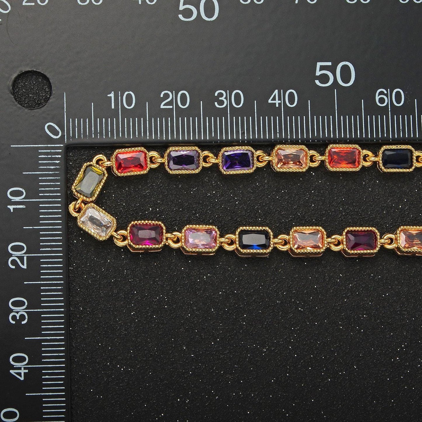 Gold necklace colorful rectangle cz necklace + extender | wa-02556
