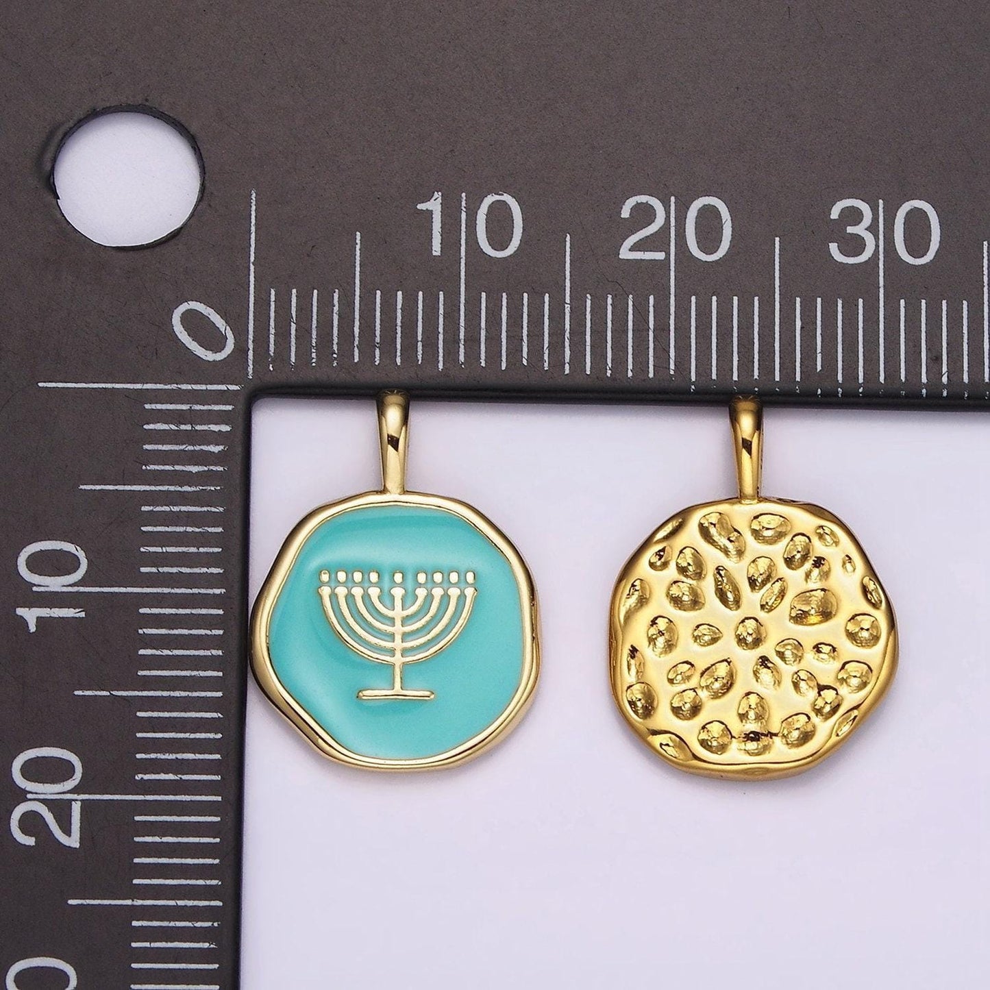 14k gold filled menorah charm jerusalem pendant blue teal enamel jewish charm for hannukah gift idea aa1093