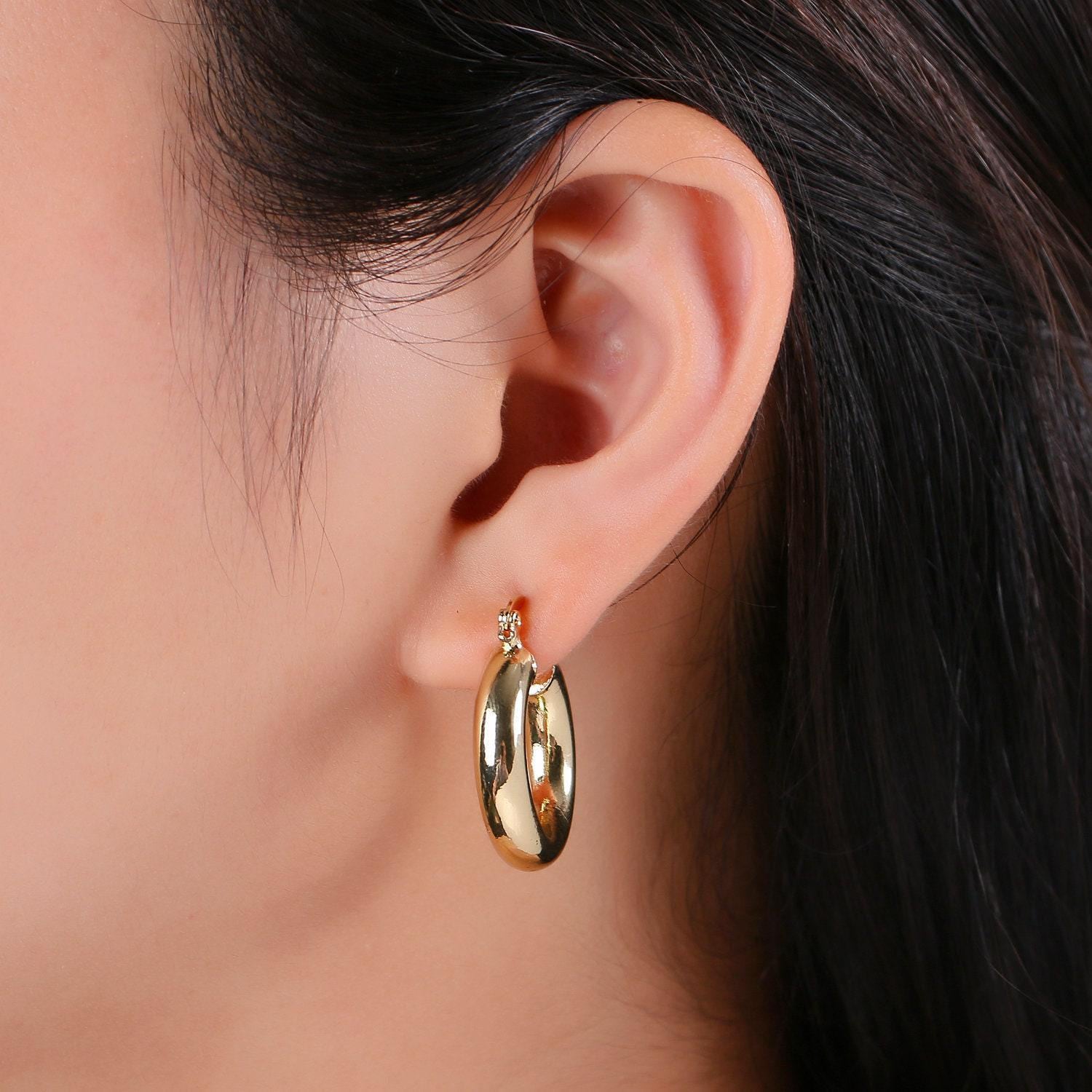1 pair chunky lightweight hoop earrings - hollow light hoop earrings - big gold hoops - simple everyday earrings 40mm, 35mm, 25mm, q-463