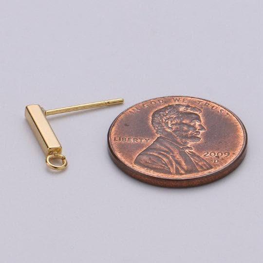 1 pair rectangle ear stud with open link gold filled earring nickel free minimalist earring making post, jewelry making supply, k-846
