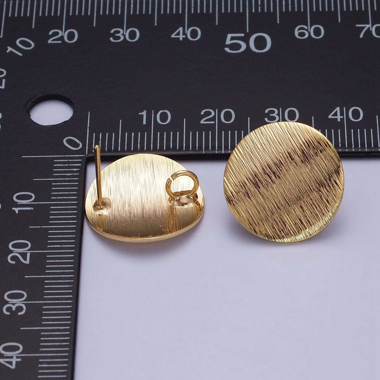 24k shiny gold plated brushed metal round earring post with loop, gold circle stud earrings gold stud earrings, gold plated findings z080