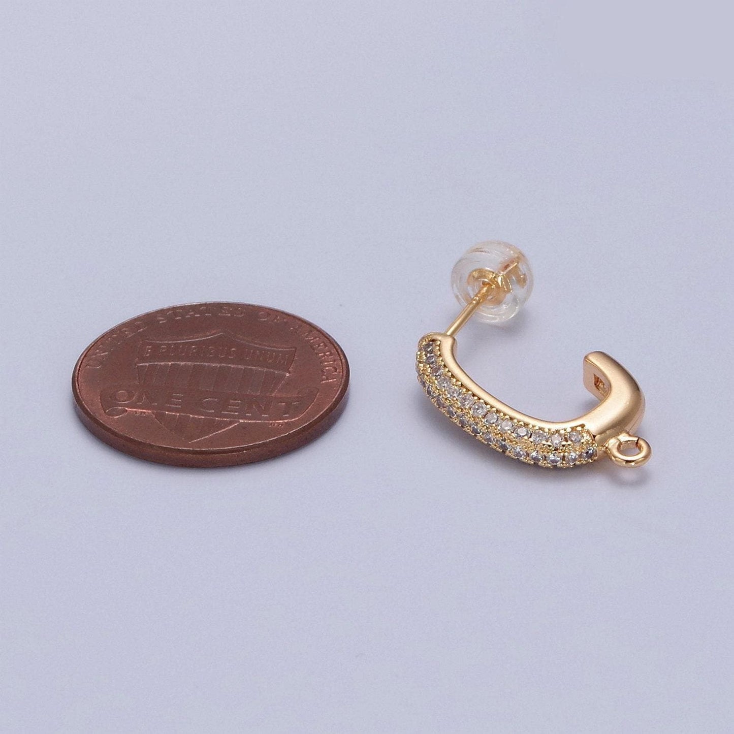 Gold pave hoop earring with open link for charm 16k gold filled earring supply l-739