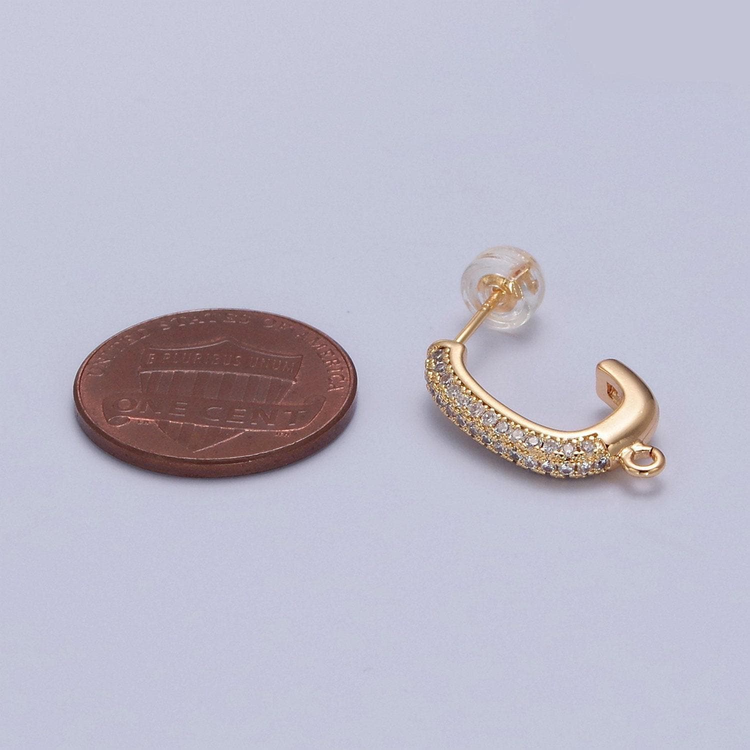 Gold pave hoop earring with open link for charm 16k gold filled earring supply l-739