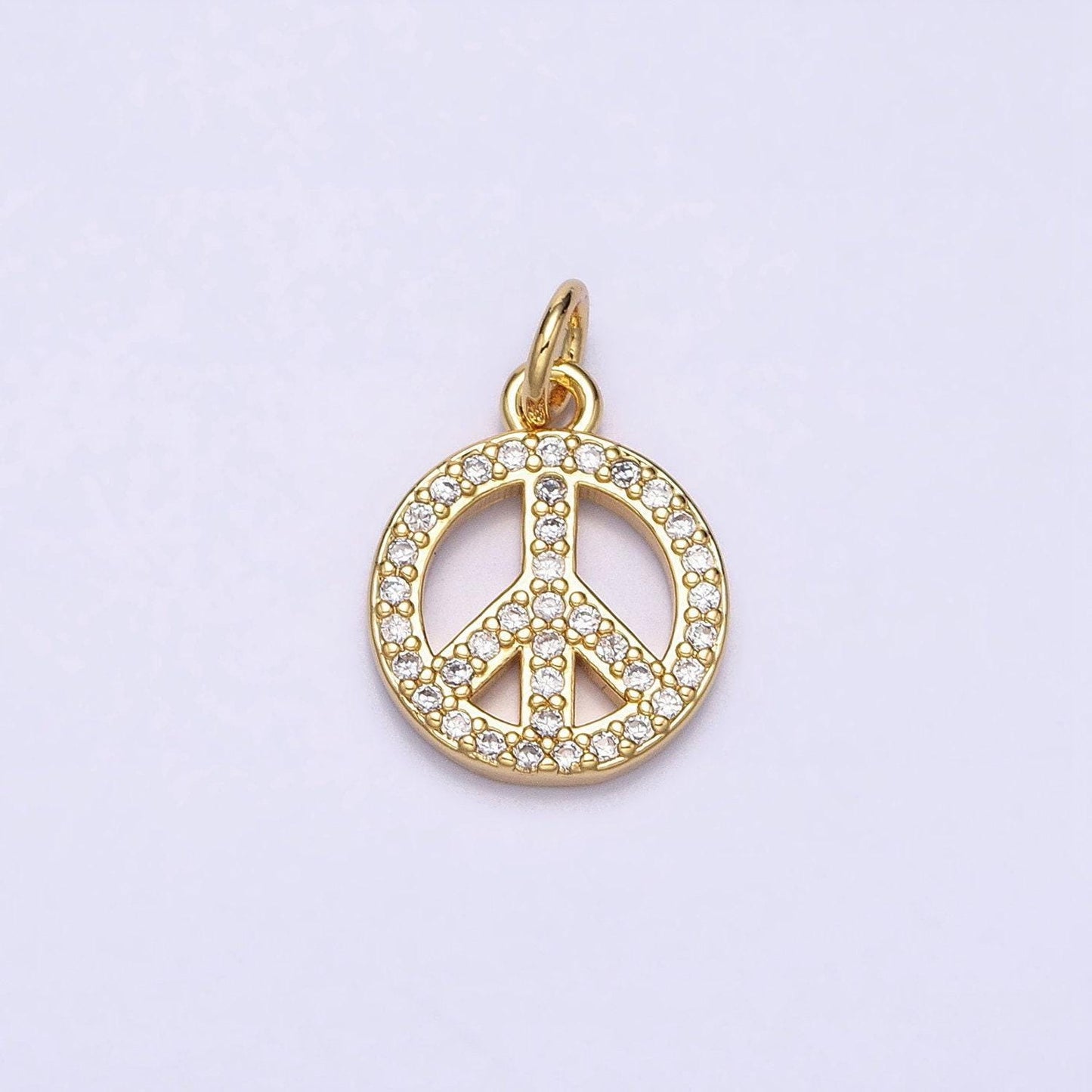 Dainty gold peace sign symbol 16k gold filled peace pendant cubic zirconia jewelry findings handmade necklace bracelet supply ac1325