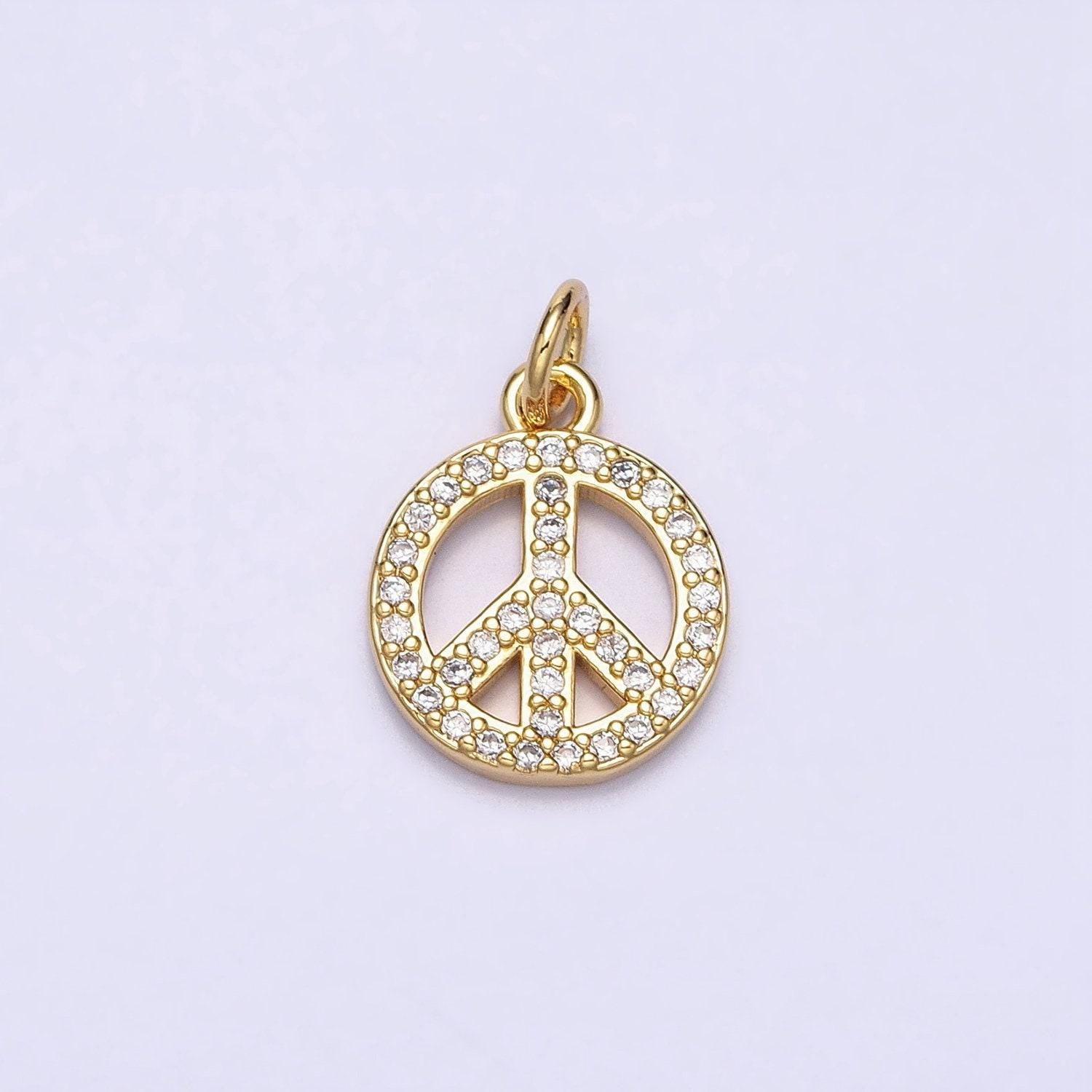Dainty gold peace sign symbol 16k gold filled peace pendant cubic zirconia jewelry findings handmade necklace bracelet supply ac1325