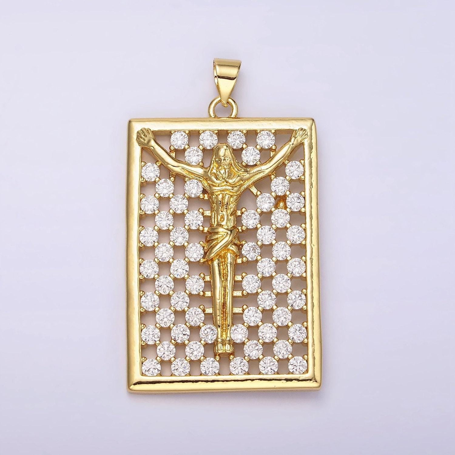 Gold crucifix jesus medallion jesus in the cross necklace pendant religious christian catholic jewelry supply n-1943