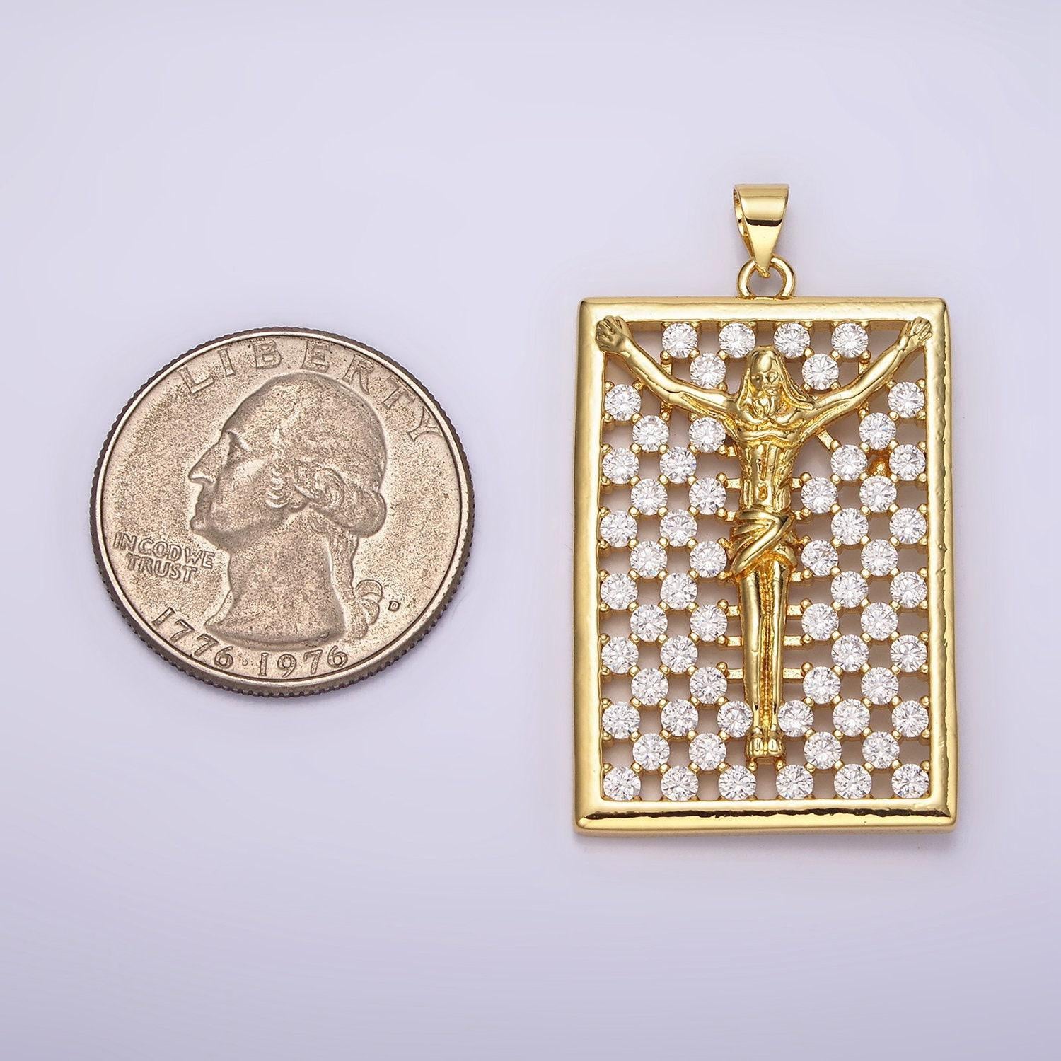 Gold crucifix jesus medallion jesus in the cross necklace pendant religious christian catholic jewelry supply n-1943