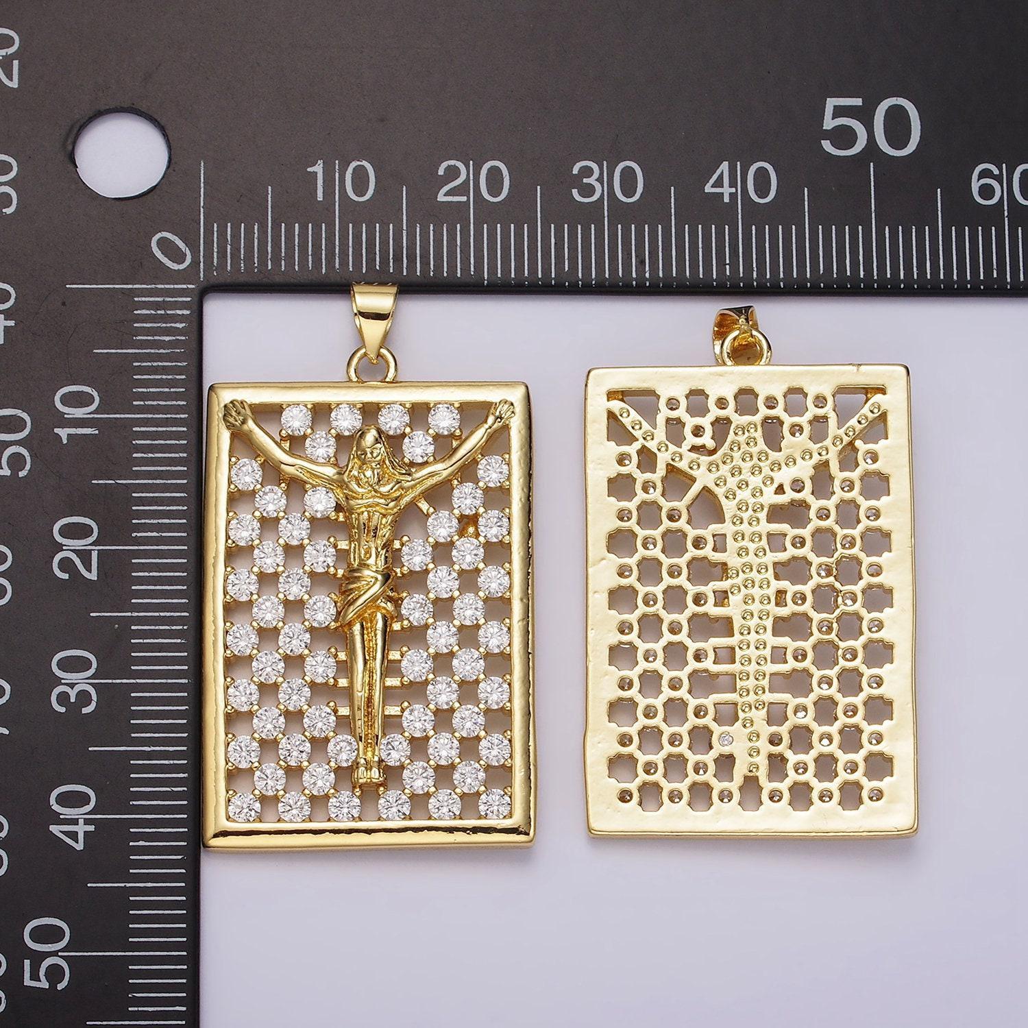 Gold crucifix jesus medallion jesus in the cross necklace pendant religious christian catholic jewelry supply n-1943