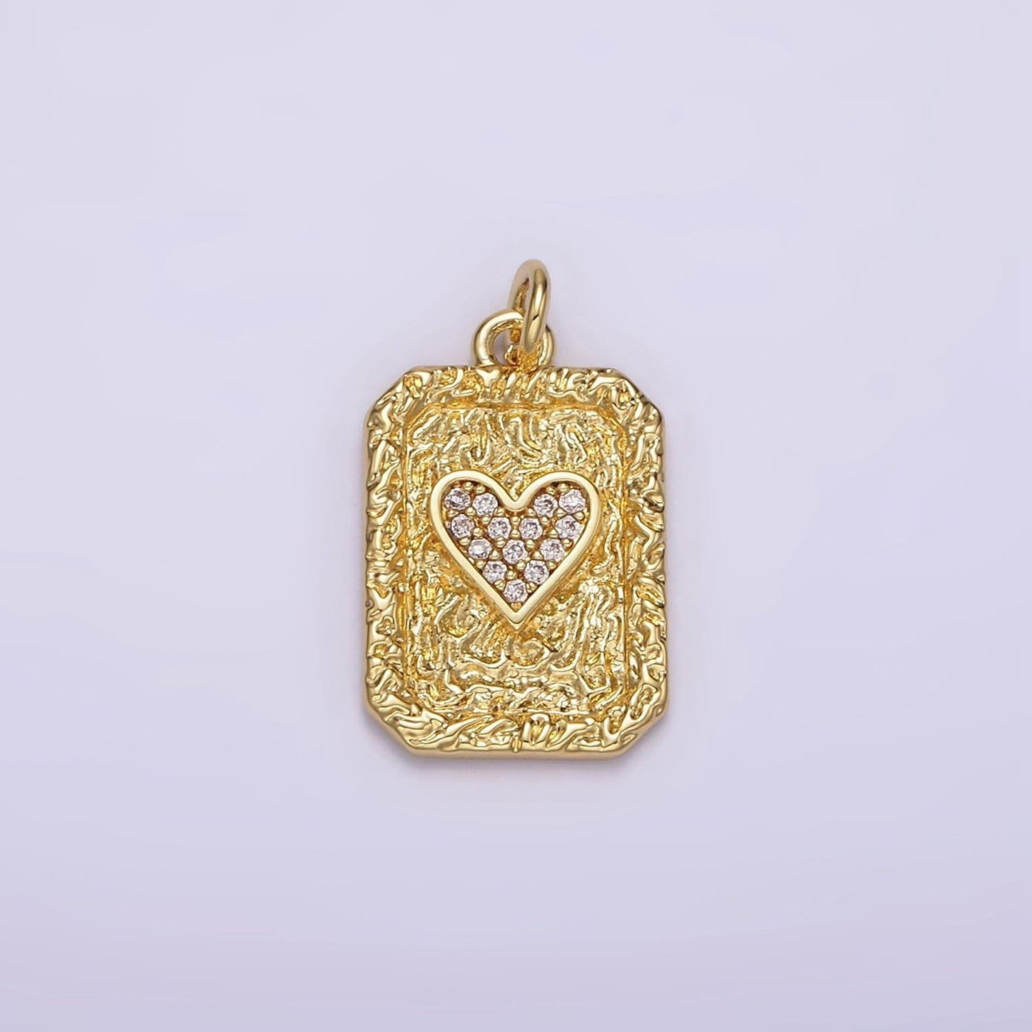 14k gold filled heart card micro paved cz rustic rectangular tag charm pendant | ag259