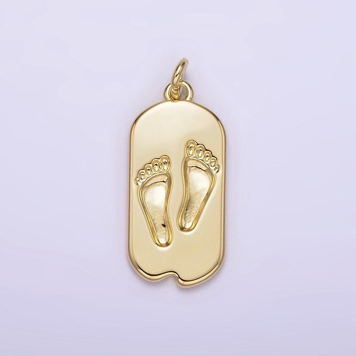 14k gold filled baby footprint chipped oval tag charm baby shower gift idea | ag308