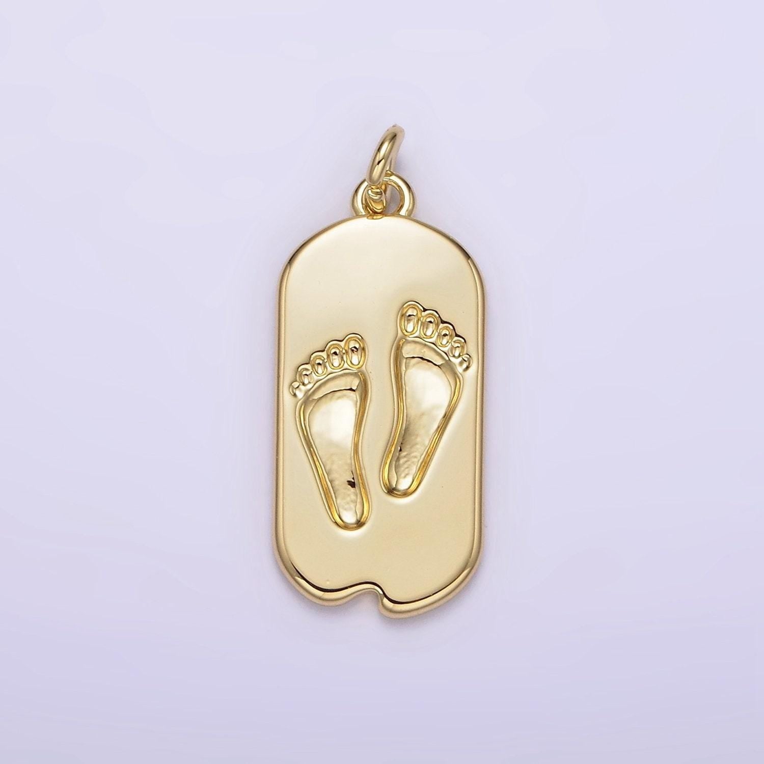 14k gold filled baby footprint chipped oval tag charm baby shower gift idea | ag308