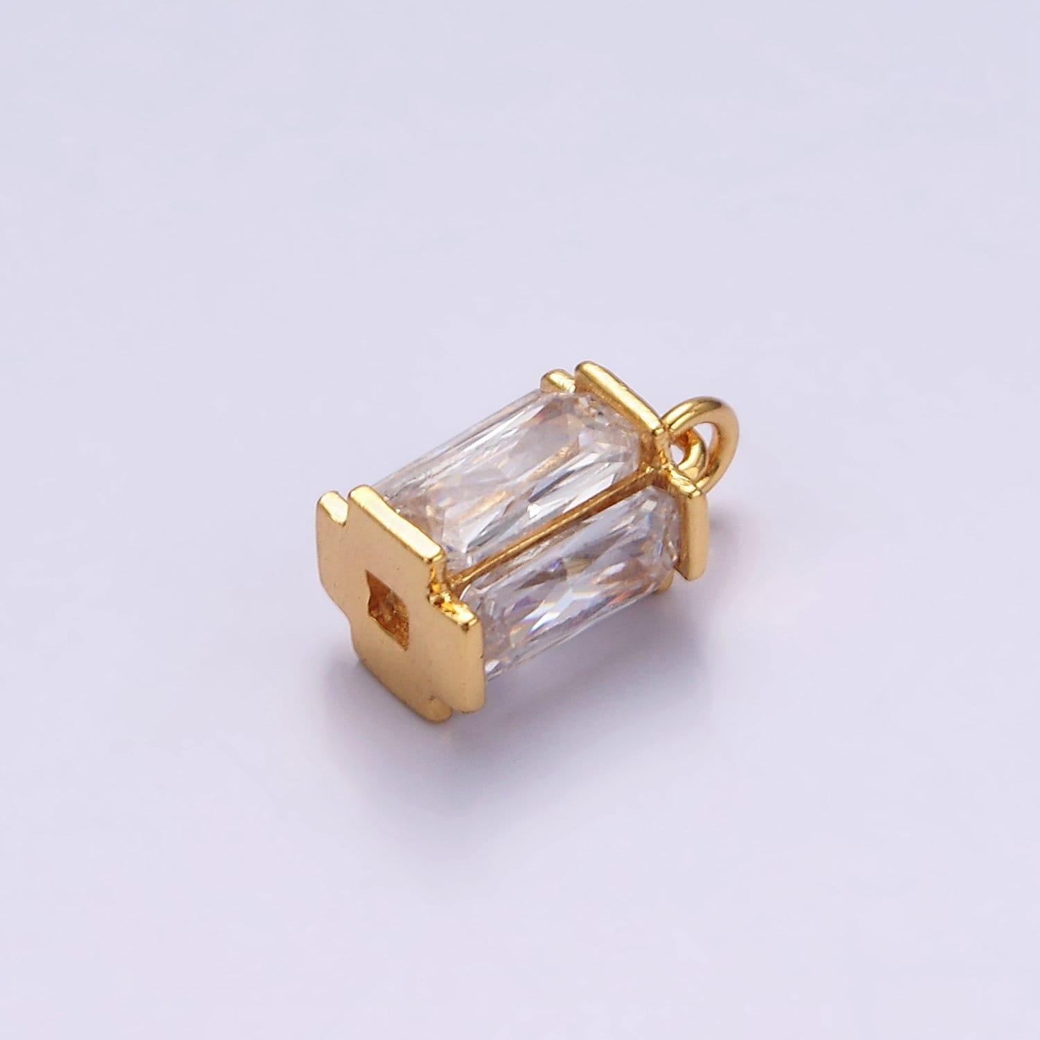 16k gold filled 10mm clear baguette multiple sided tube mini charm | ac856